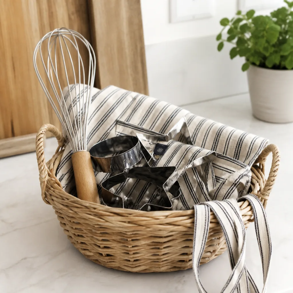 Baking Gift Basket — If their first shared hobby was watching baking shows on the couch, give them a reason to actually try it. Bridal shower gift basket
