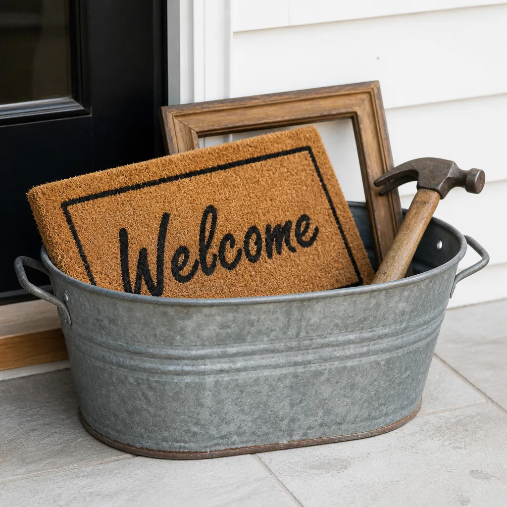 Housewarming Basket — Moving into a shared place for the first time means a toolbox with exactly one screwdriver in it and no picture hooks anywhere. Bridal