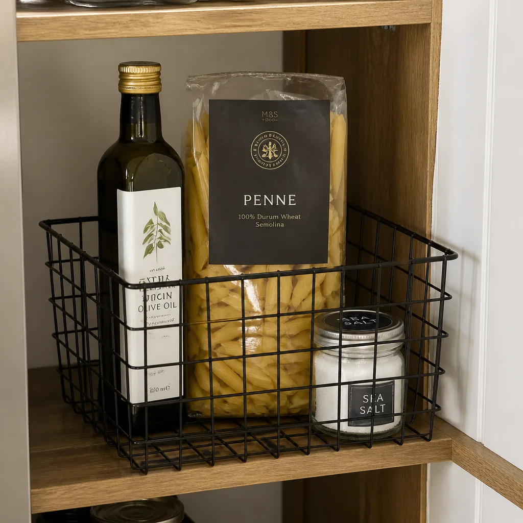 Pantry Gift Basket — Every new kitchen has an empty pantry shelf with nothing in it but hope and maybe some salt. Bridal shower gift basket