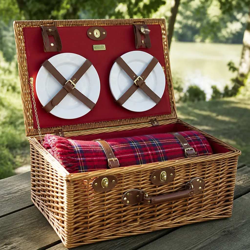 Picnic Basket Set — A date does not need a reservation if there is a good blanket and two plates already packed and ready. Bridal shower gift basket