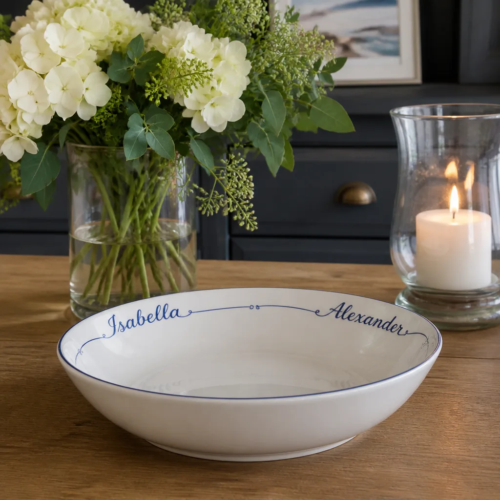 Ceramic Serving Bowl With Their Names — Every dinner table needs one bowl big enough for the salad or the pasta that everyone reaches into at once, and right
