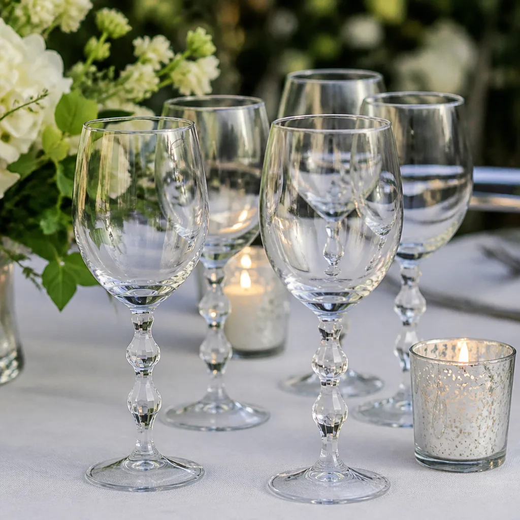 Crystal Wine Glasses — Her current glasses are the free ones from a moving sale, and they do not feel like anything in particular when she pours a glass at the