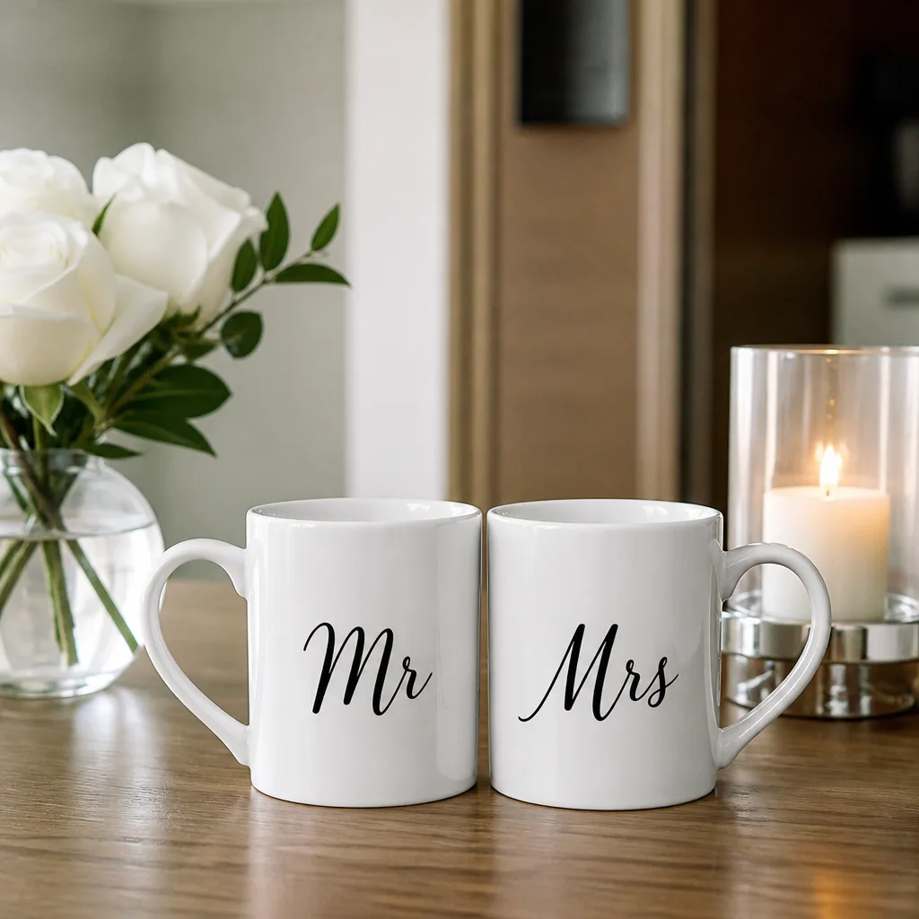 Matching Mr and Mrs Mugs — She already has a mug collection, mostly chipped, mostly from conferences neither of them attended. Bridal shower gifts for bride