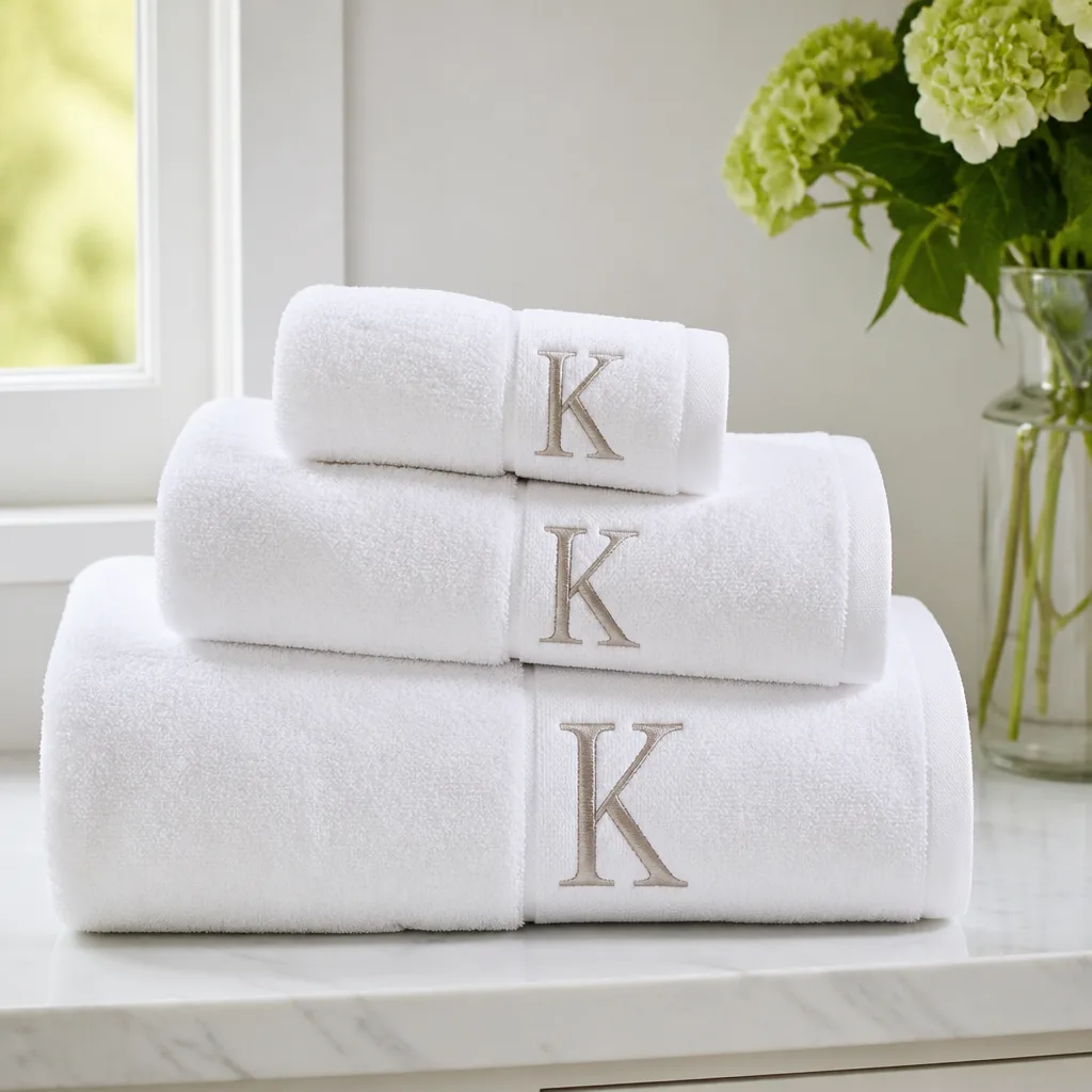Monogram Bath Towels — The towels she owns now are thin, mismatched, and came from three different apartments over the years. Bridal shower gifts for bride