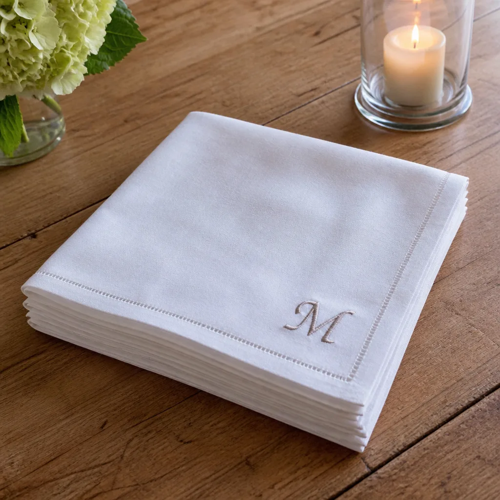 Monogram Cotton Napkin Set — Paper napkins are fine for a weeknight, but they do not feel like anything when people actually come over for dinner. Bridal