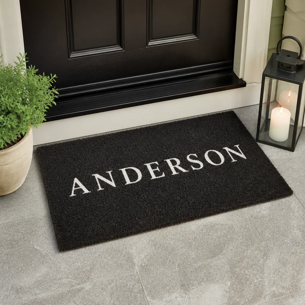 Personalized Doormat — Right now the entrance to her new place looks exactly like everyone else's building, plain concrete and nothing to mark it as theirs.