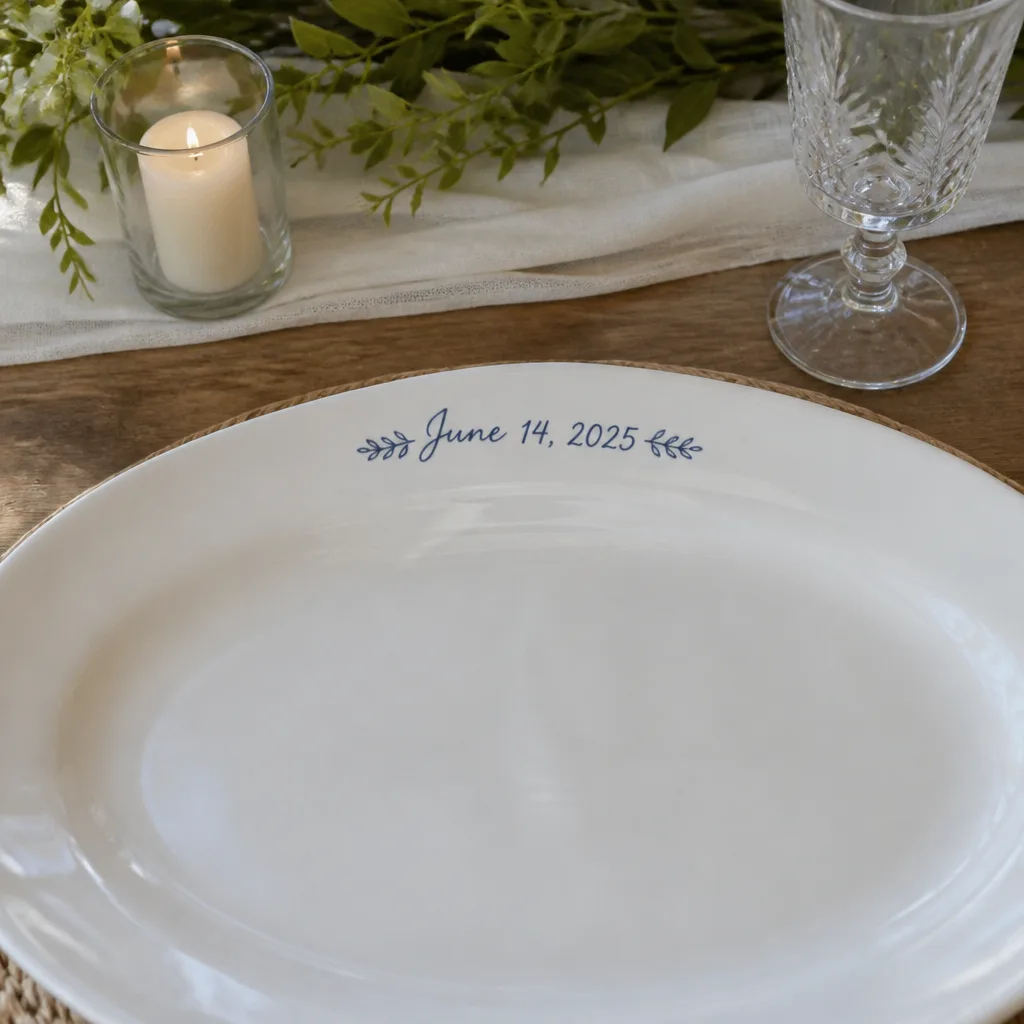 Serving Platter With the Wedding Date — A date that mattered this much deserves to show up somewhere besides the invitation, and most couples never think to