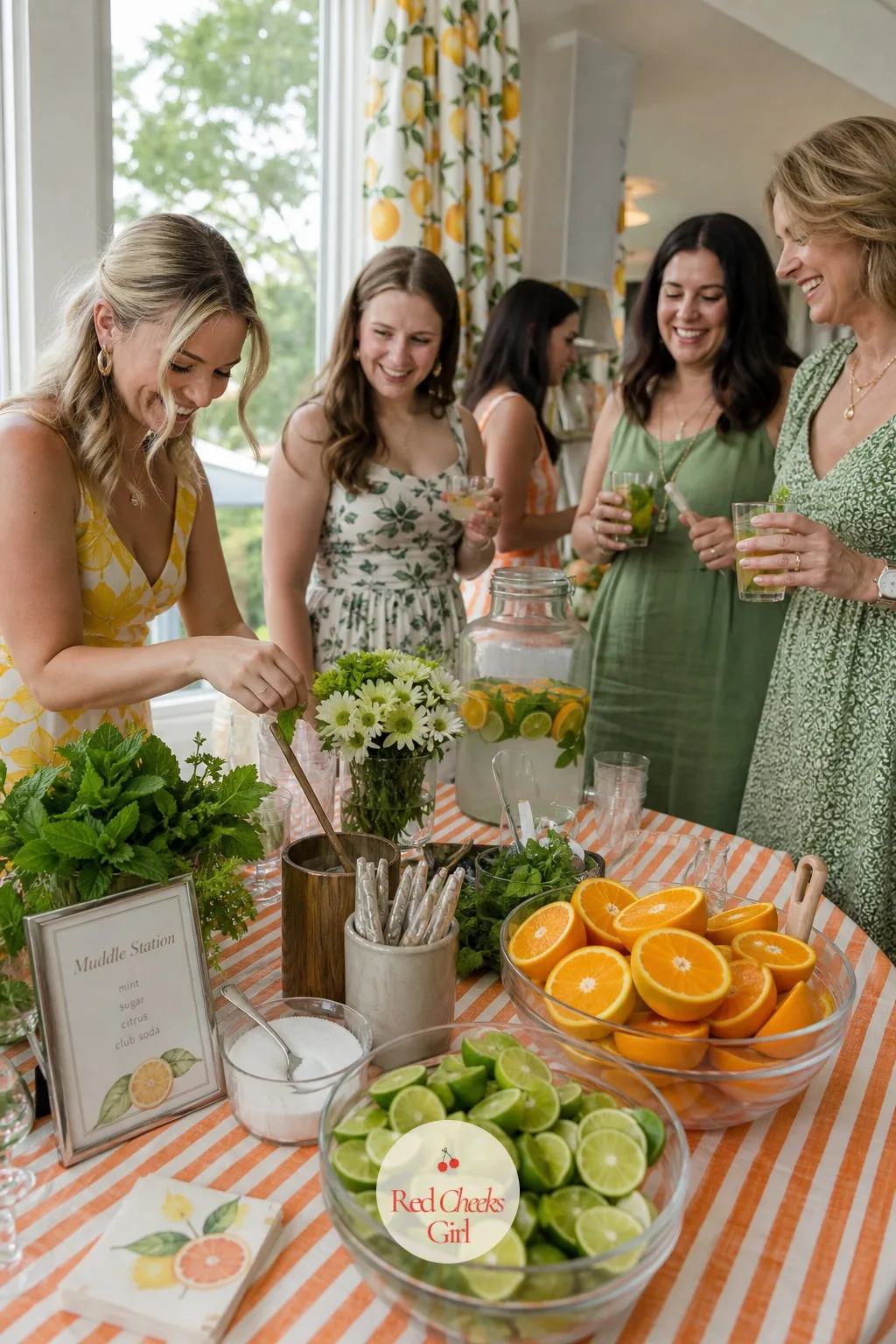 Citrus Summer — Orange and lime, side by side, at full saturation: this theme needs almost no florals because the fruit itself is doing the colour work. Bridal