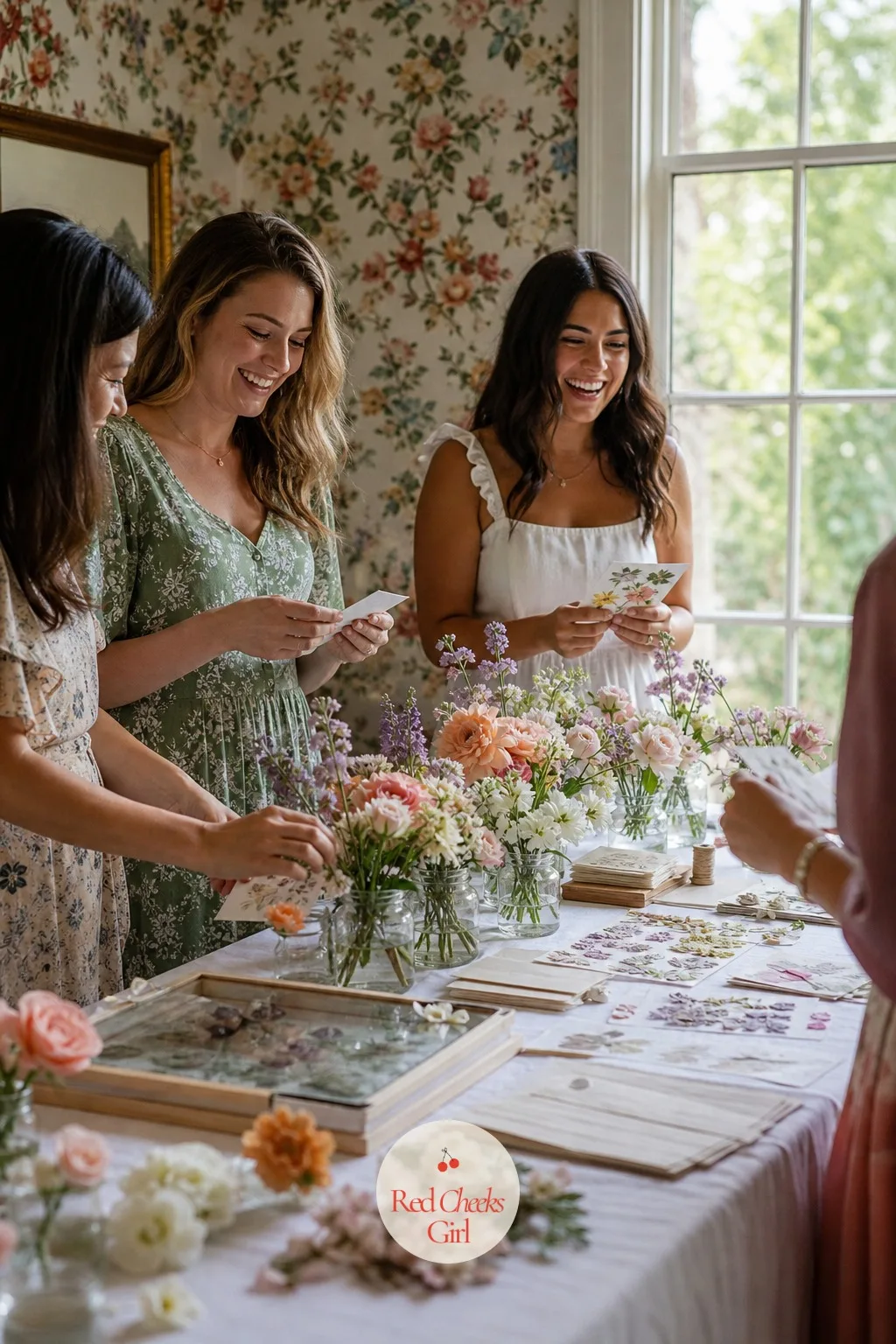 Love in Bloom — Less a colour theme than a mood: every surface gets a small vase, none of them matching, none of them overdone. Bridal shower themes