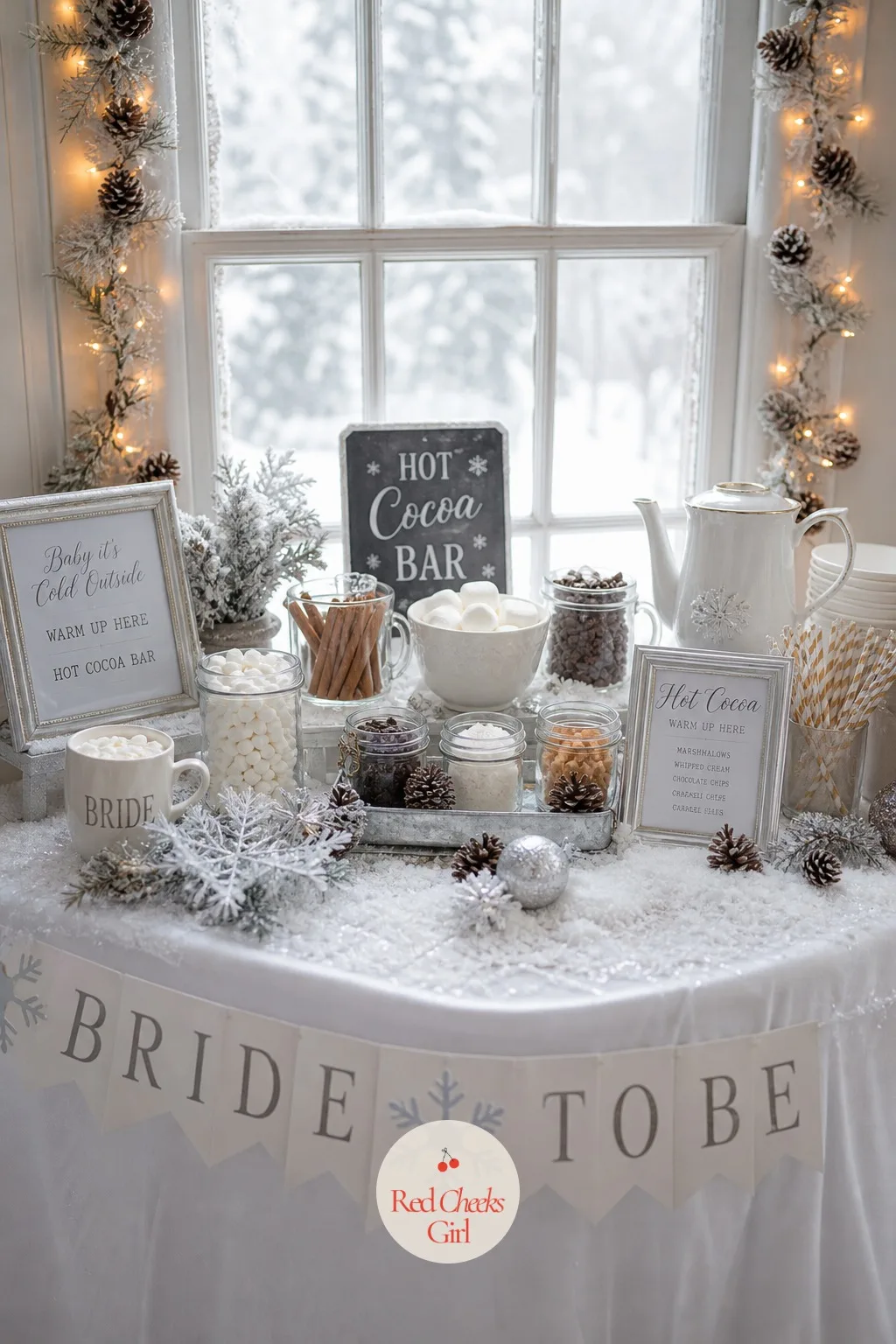 Winter Wonderland — White and silver, with faux snow dusted lightly rather than piled on, pinecones gathered from outside doing most of the decorating for