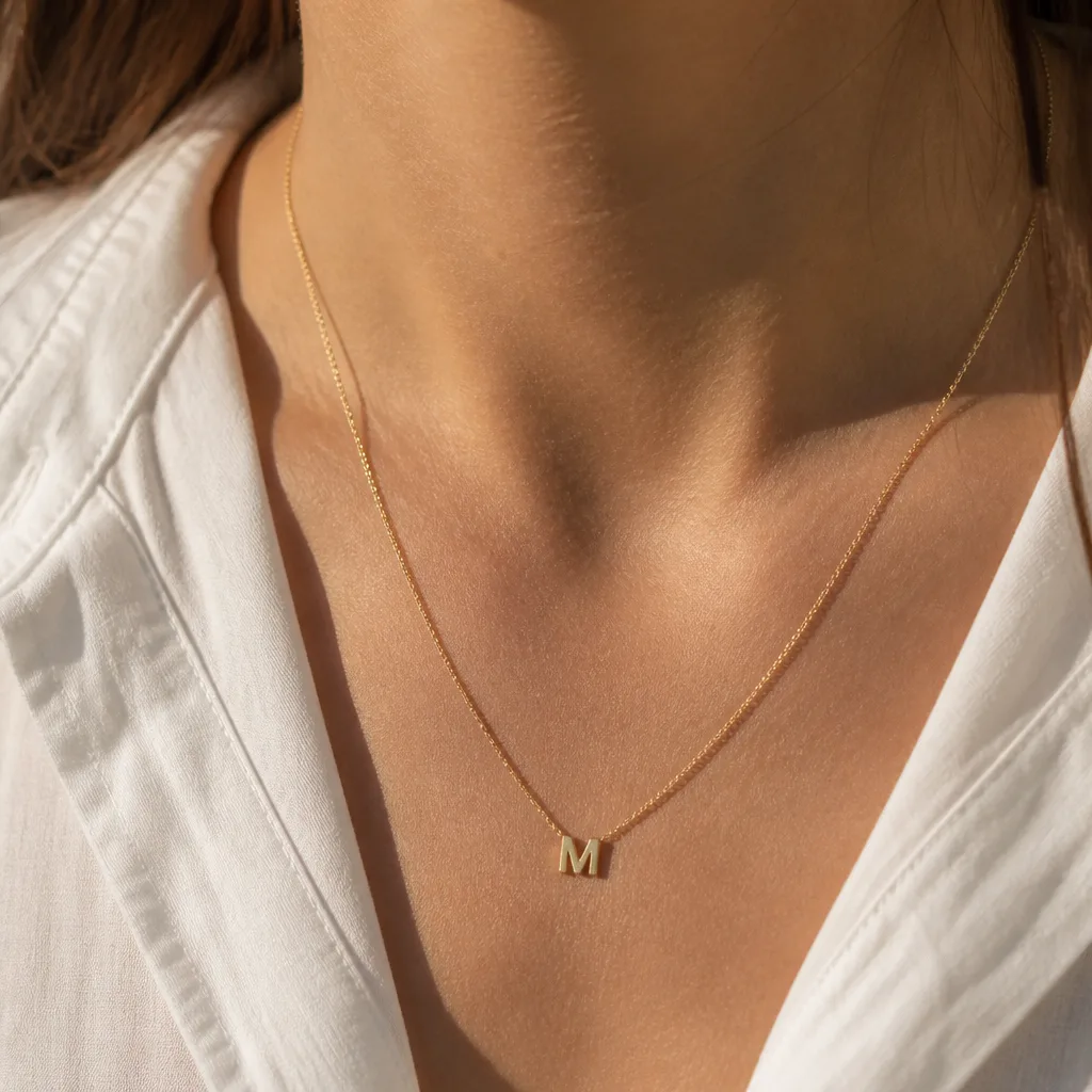 Initial Necklace — A thin chain with her own initial hanging from it reads as a gift for her, not for the wedding, which is exactly why it gets worn long after