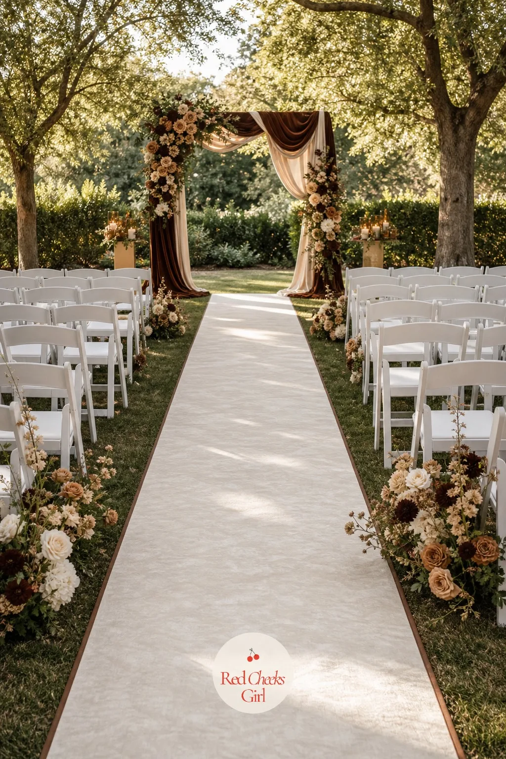 Aisle Runner in Pressed Cream Velvet — Guests see this before they see you, laid down the aisle between rows of chairs, with greenery or garden beds running