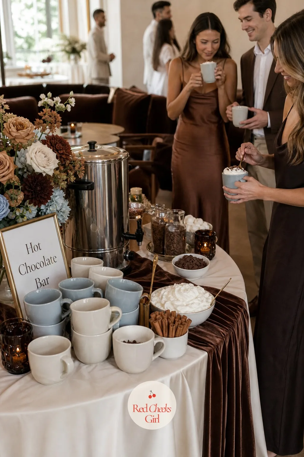 DIY Hot Chocolate Bar — Set up near the lounge corner, this gives guests somewhere to drift to later in the evening when the dancing slows down. Brown wedding