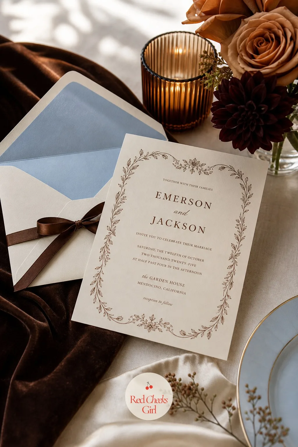 Invitation Suite in Chocolate and Powder Blue — This is the first thing a guest ever sees of the wedding, arriving weeks before anything else on this list