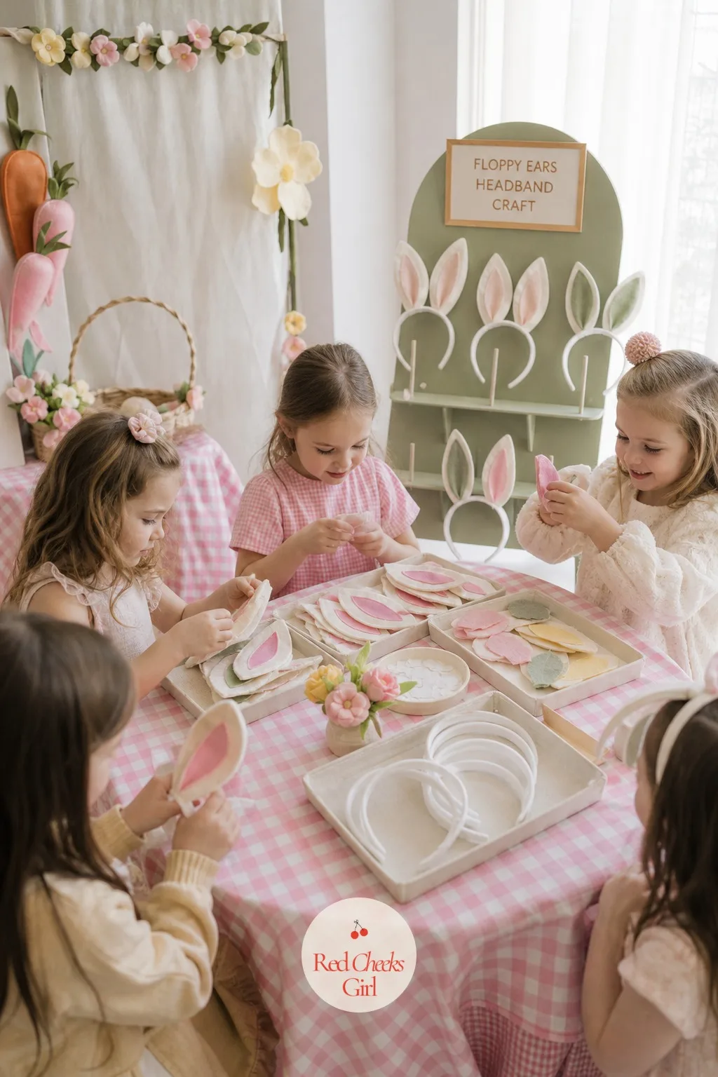 Floppy Ear Headband Craft Table — Give the littlest guests something to make with their hands and they stop asking when the cake comes out. Bunny birthday party