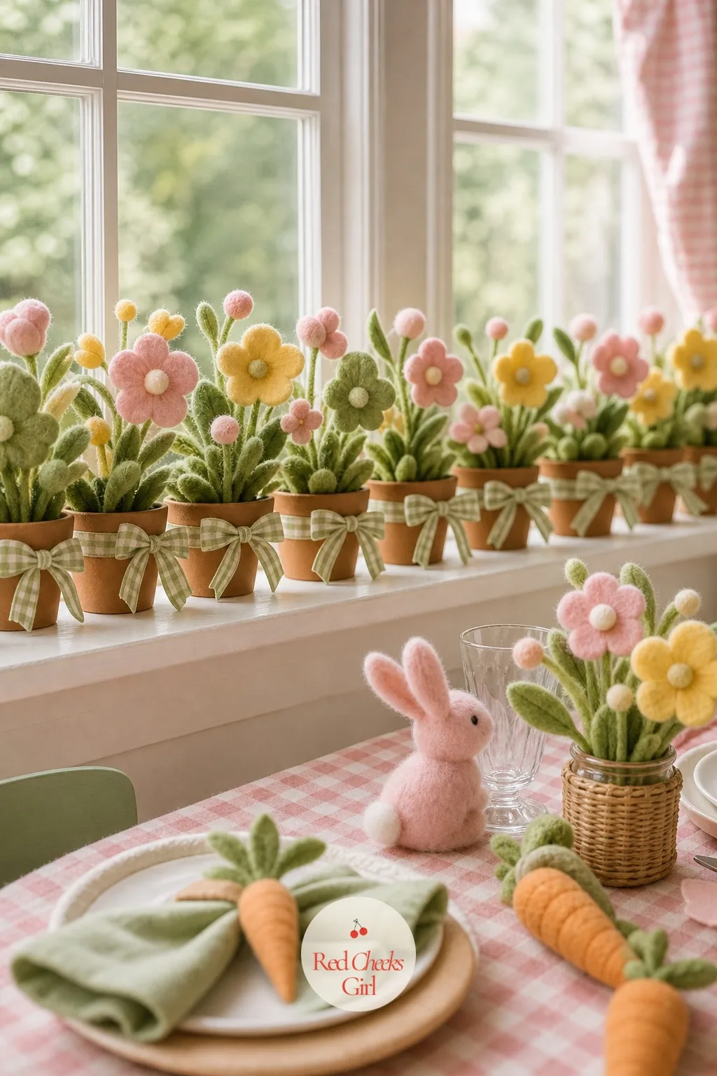 Potted Felt Flower Favor Shelf — A favour she can display before anyone even leaves with it does double duty as decoration first. Bunny birthday party