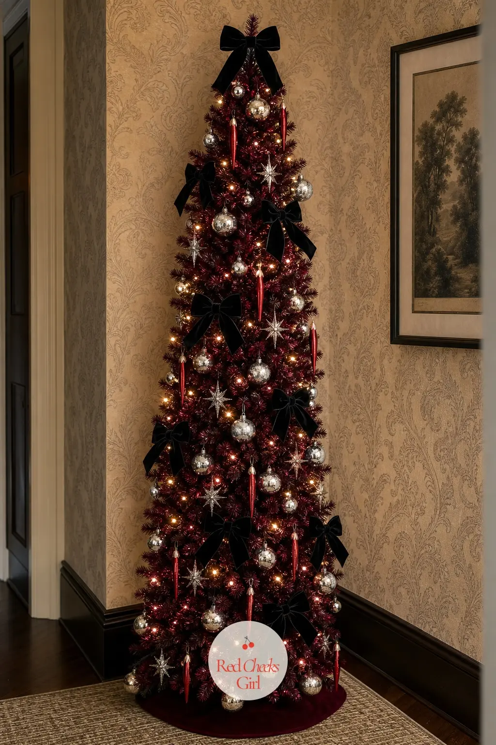 A Gothic Pencil Tree Against Patterned Wallpaper — Set against a busy hallway wallpaper, this artificial pencil tree goes darker than the rest of the article