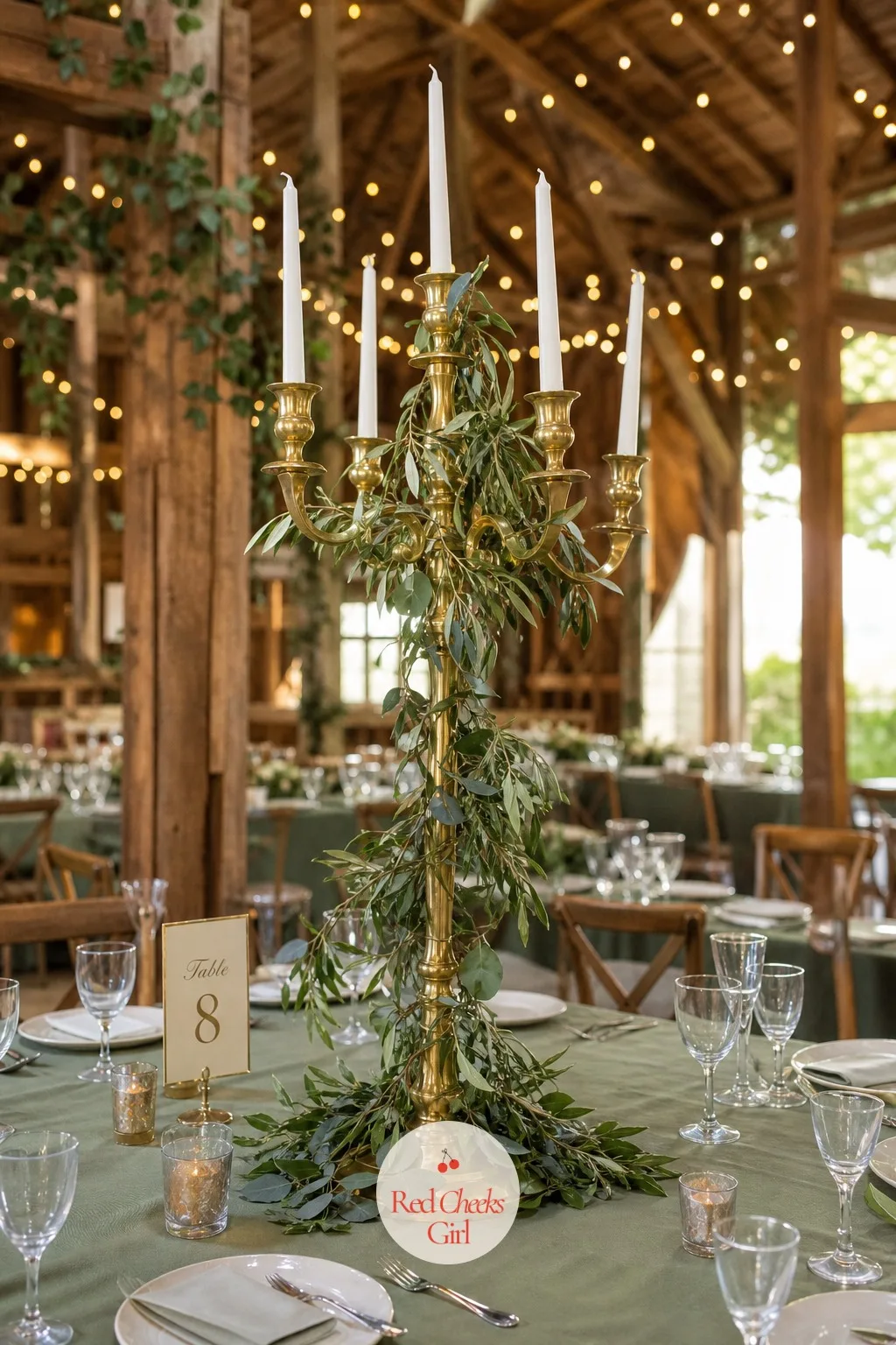 Candelabra Wrapped in Greenery — This is the cheapest look on the whole list and one of the prettiest. Candelabra wedding centerpieces