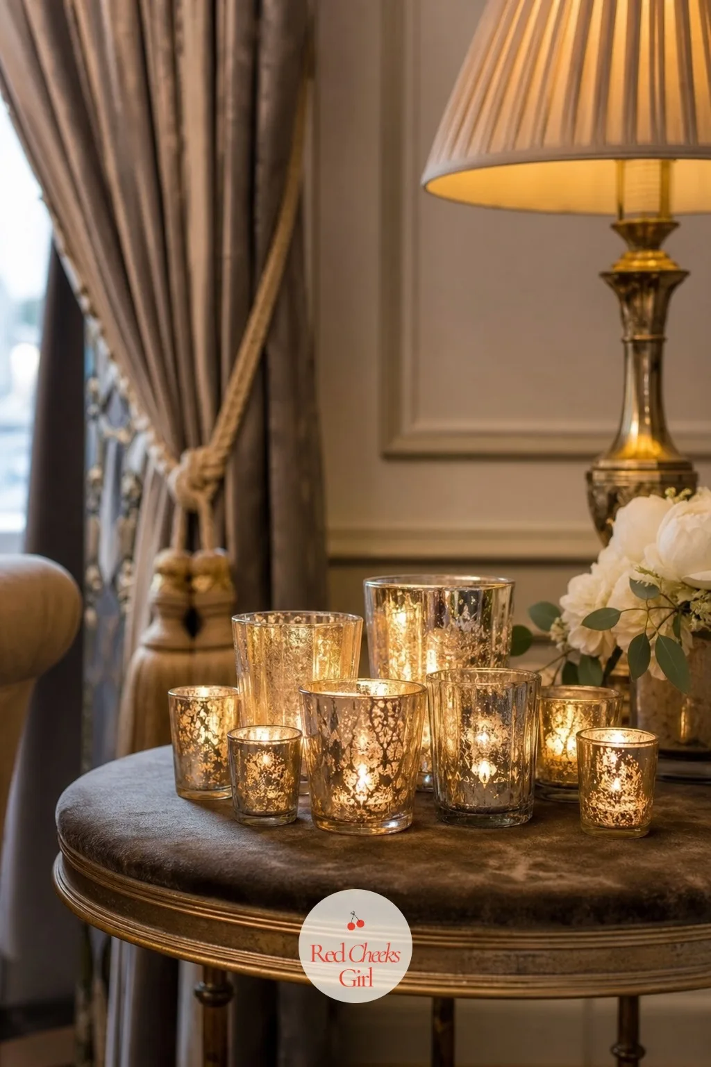 Mercury Glass Votives — A plain glass votive holds a candle. Candle wedding centerpieces