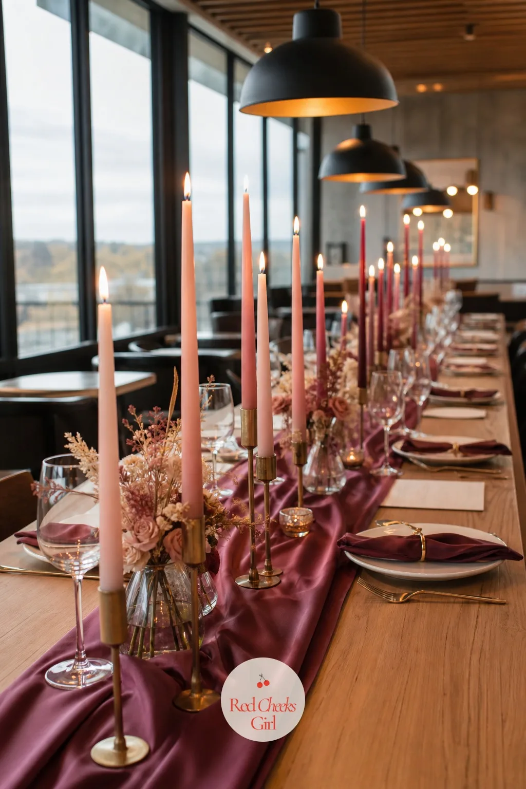 Ombre Taper Candle Runner — A single candle color looks tidy. Candle wedding centerpieces