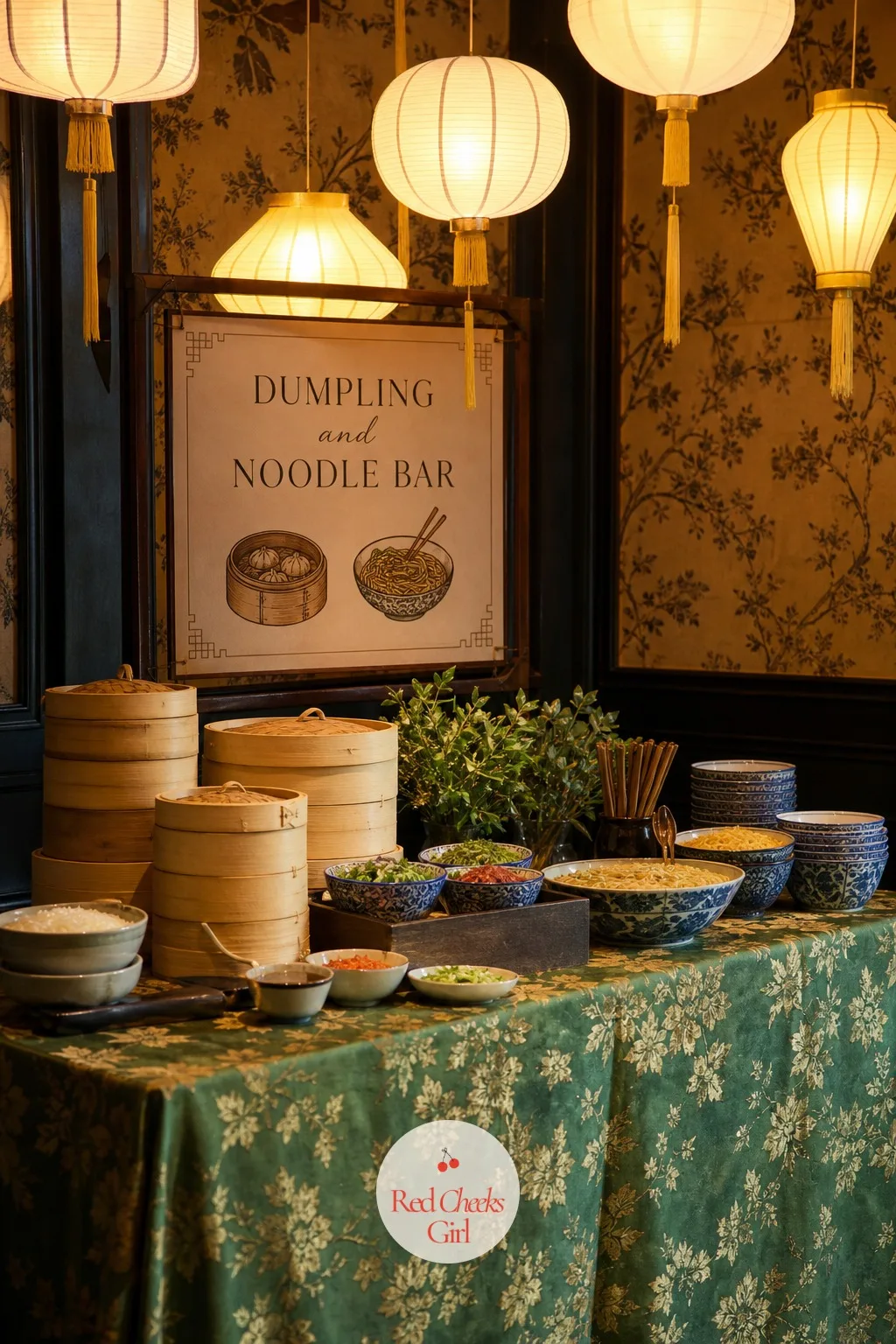 Dumpling and Noodle Bar — This is the format for a couple who actually want to feed people, not just arrange a buffet, steam still rising off the baskets as