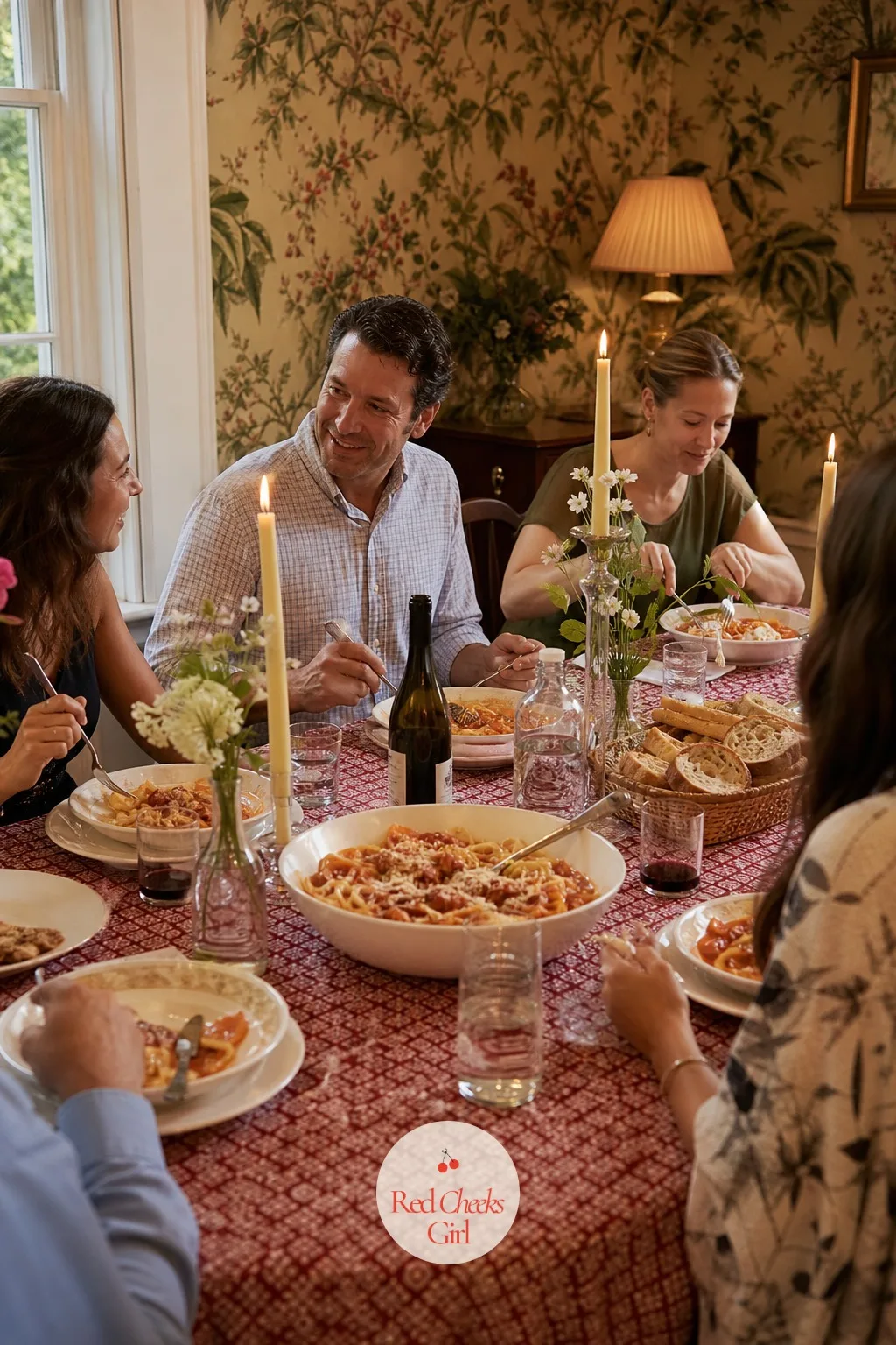 Family-Style Pasta at Home — A dining room already decorated for a wedding weekend does not need much added to it. Casual rehearsal dinner ideas