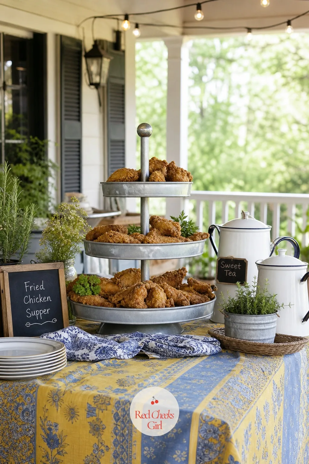 Fried Chicken Supper — There is something disarming about a platter of fried chicken on a dressed table, formal enough to photograph, informal enough that