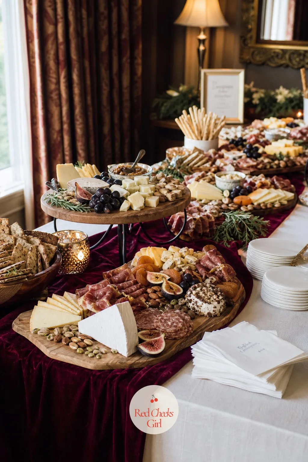Grazing Table Cocktail Hour — For a group that would rather stand and mingle than sit through a full dinner, a grazing table does the work of a buffet without