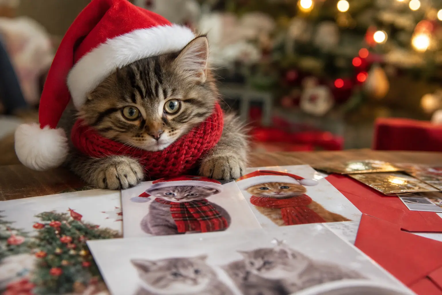 12 Cat Christmas Cards to Print Starring Kittens in Scarves and Santa Hats