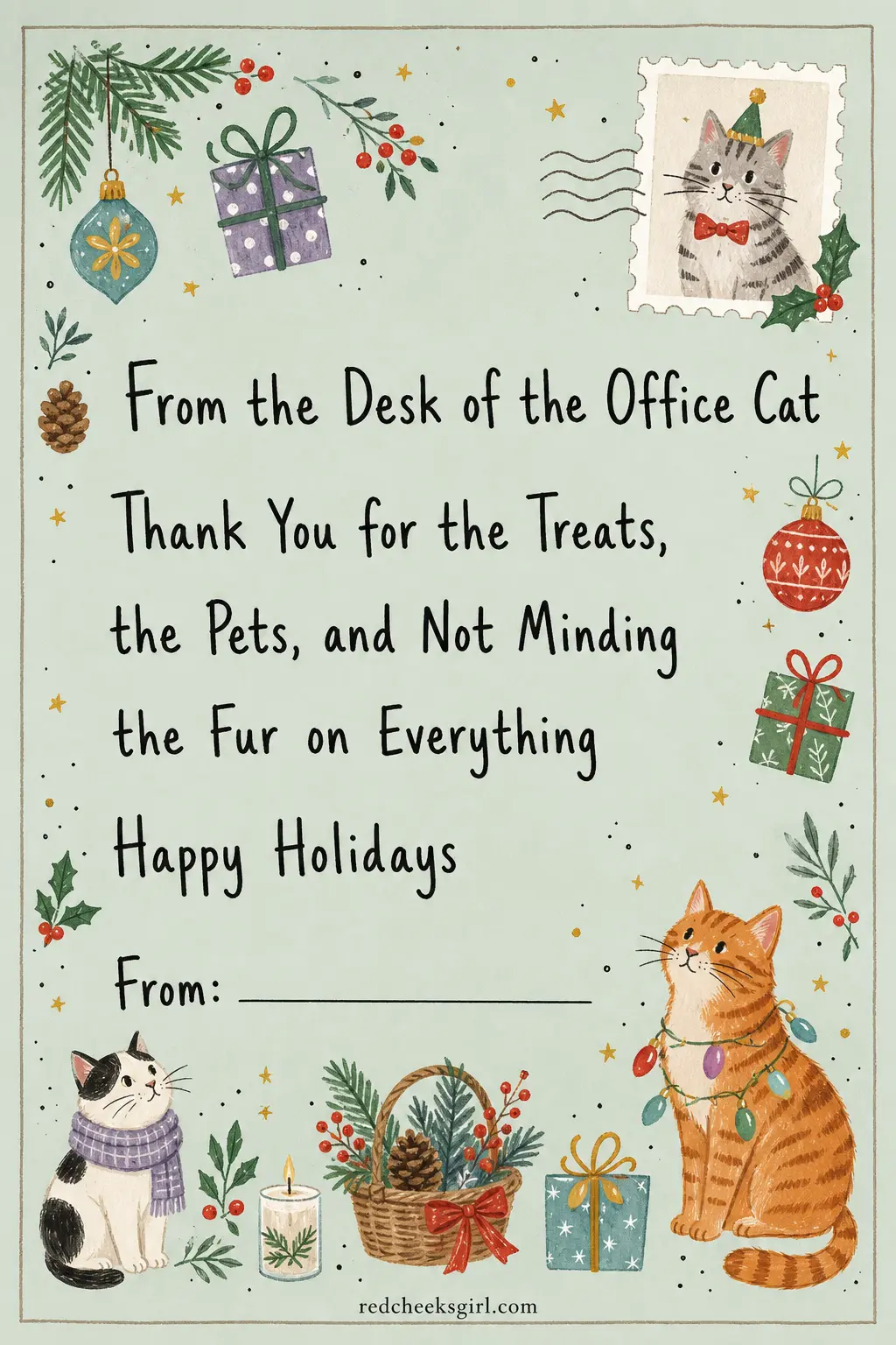 From the Desk of the Office Cat printable sheet — For coworkers, the break room, or whoever has been feeding your cat photos on their phone all year without