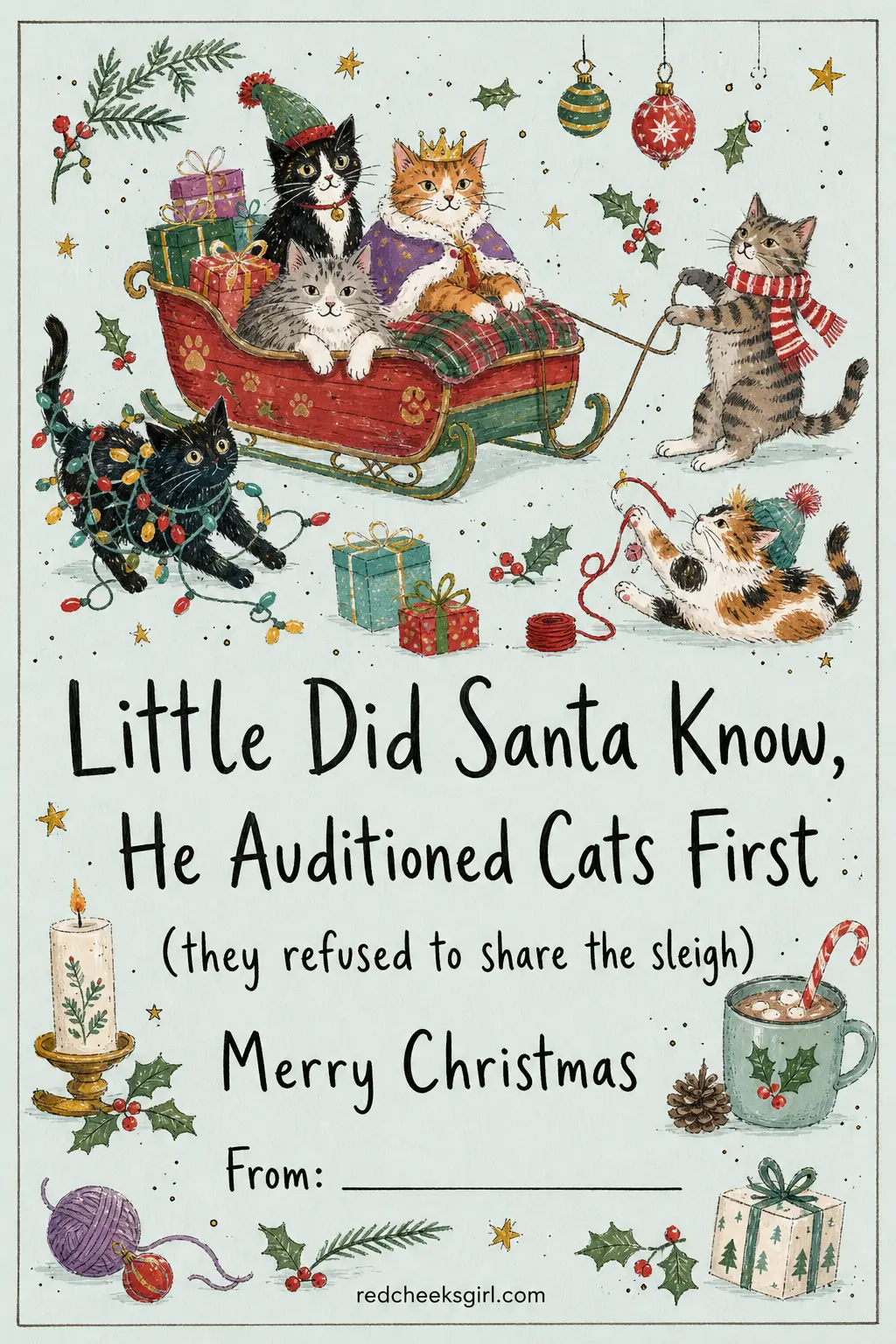Little Did Santa Know printable sheet — For the friend who will actually laugh out loud, not just text 'lol'. Cat christmas cards