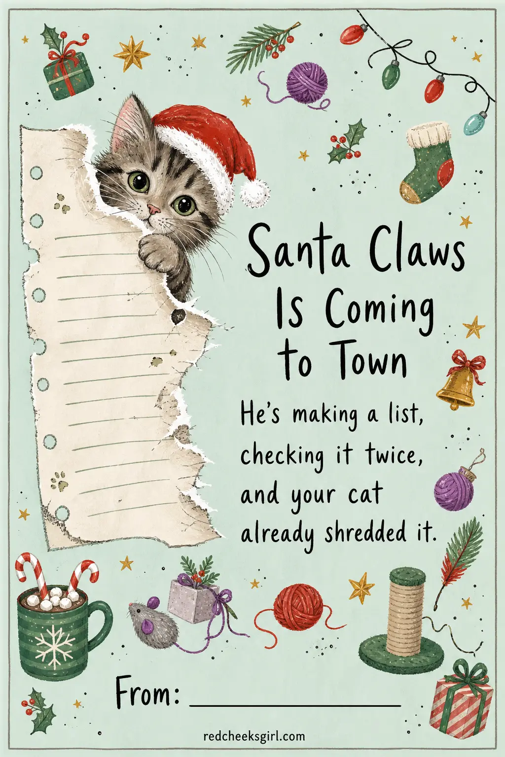 Santa Claws Is Coming to Town printable sheet — For the friend who sends the funniest card in the group chat every single year and will not be outdone, this is
