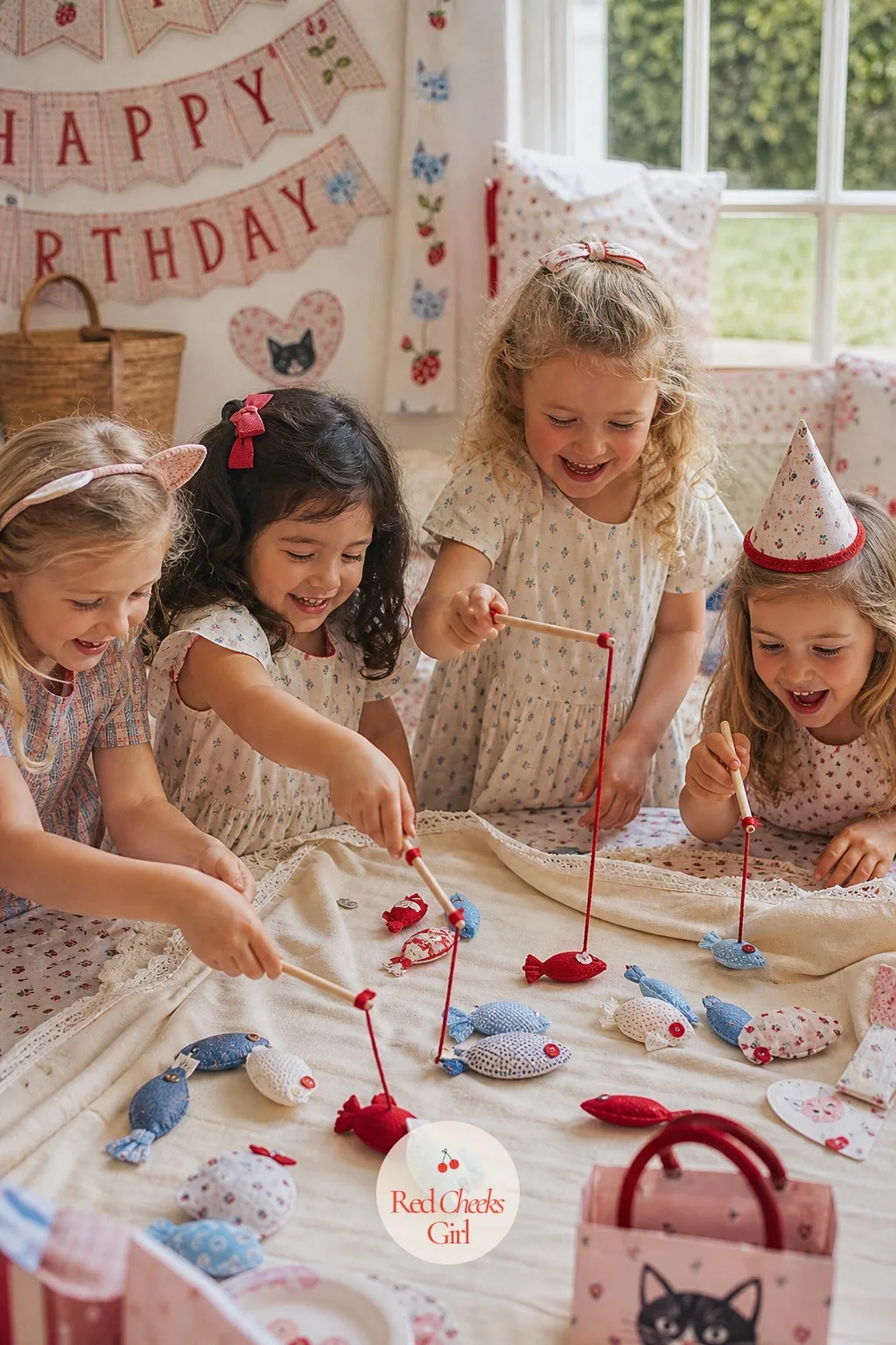Catch the Fish, a Yarn Rod Fishing Game — Every storybook cat wants a fish, so give the children a rod and let them go fishing for one. Cat themed birthday