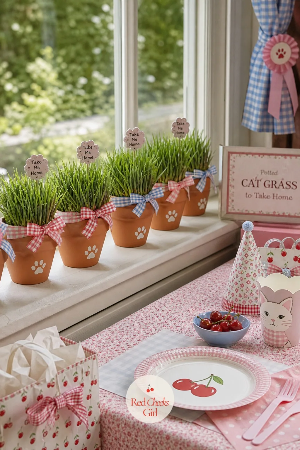 Potted Cat Grass to Take Home — Most favours get left in the car by the end of the week. Cat themed birthday party