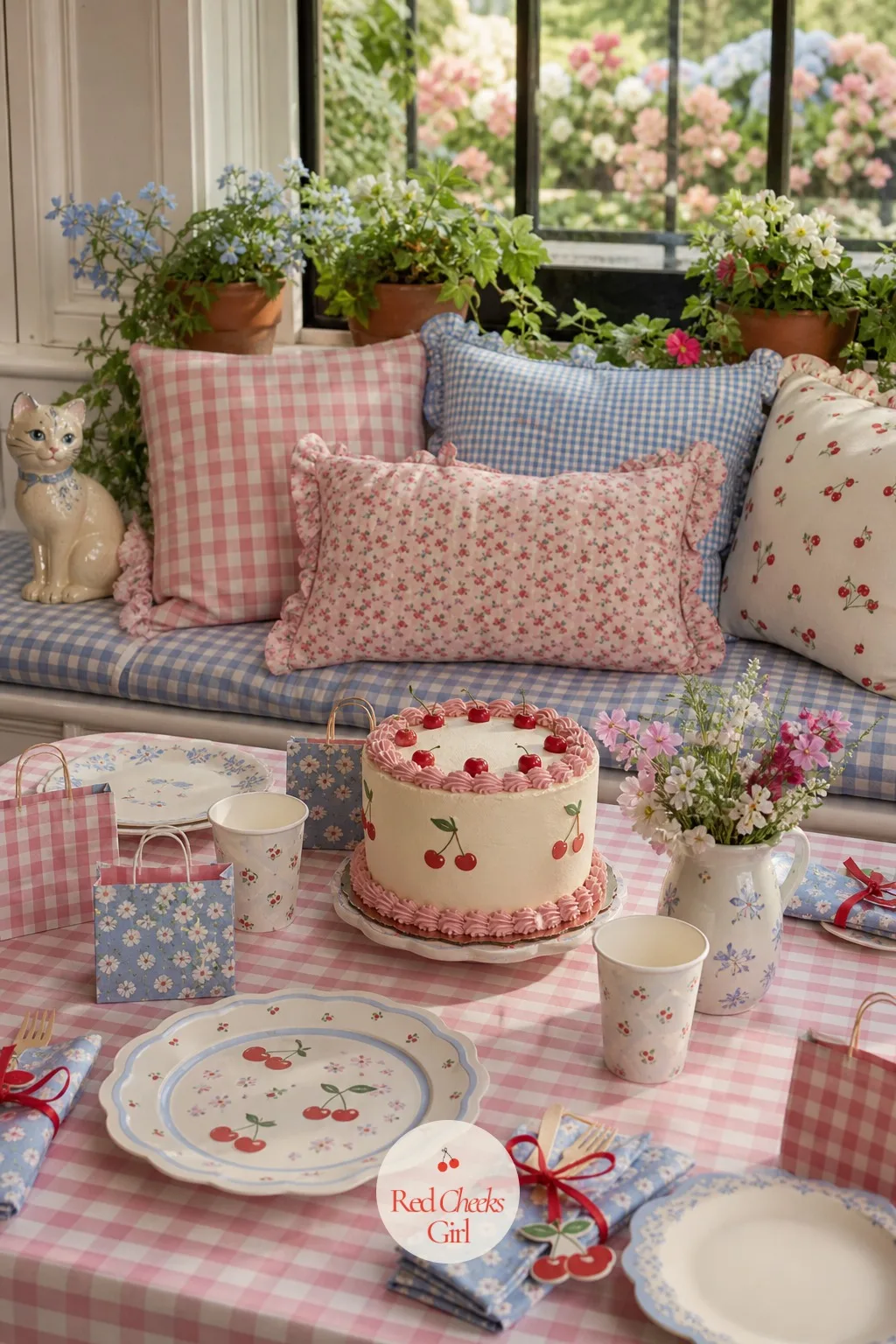 A Window Seat Dressed for the Party — A window gets overlooked in most party planning, and it is usually the brightest spot in the room. Cat themed birthday
