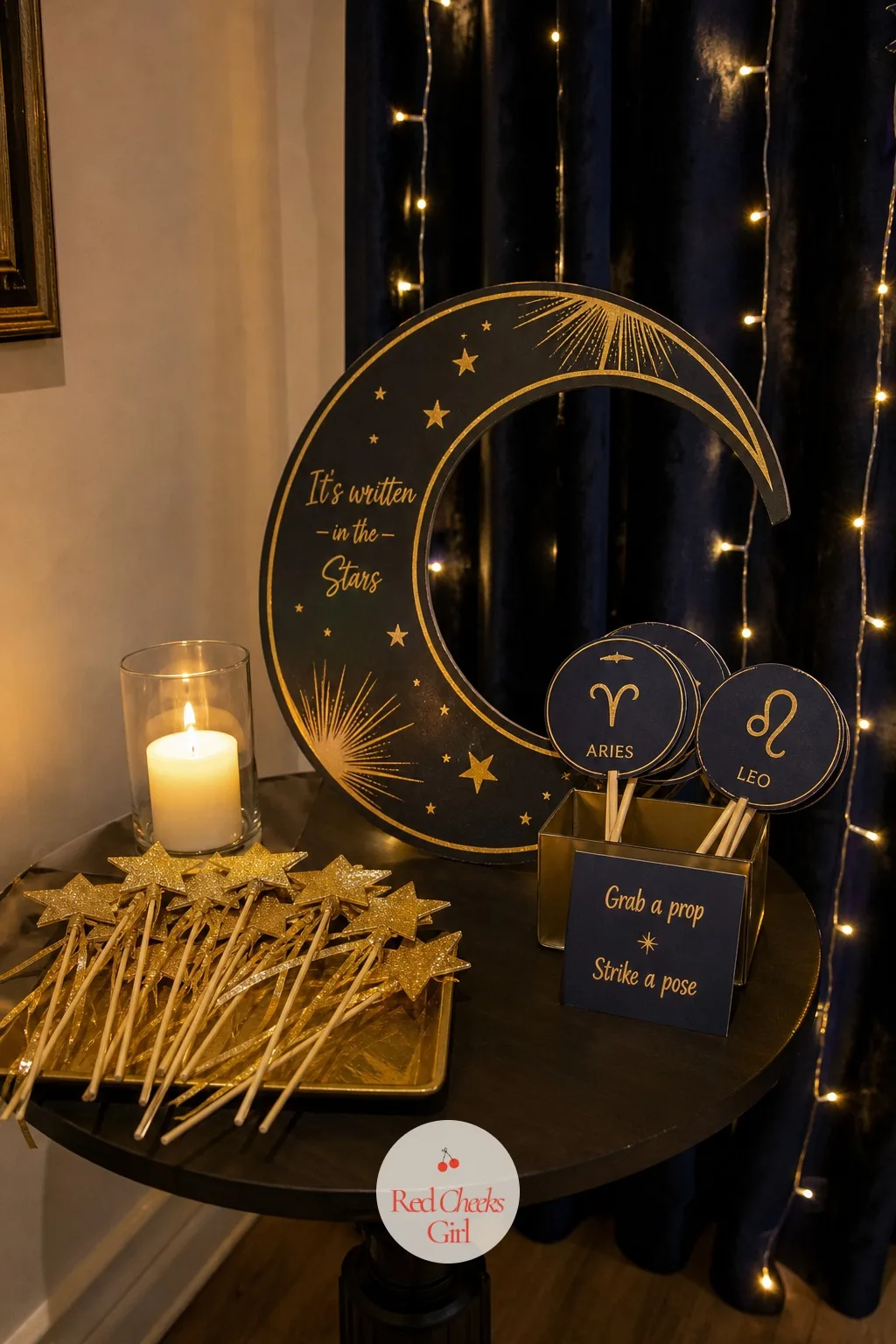 The Star Sign Photo Moment — Nobody wants to pose for a photo with nothing in their hands, and a small basket of props sitting near the curtain solves that