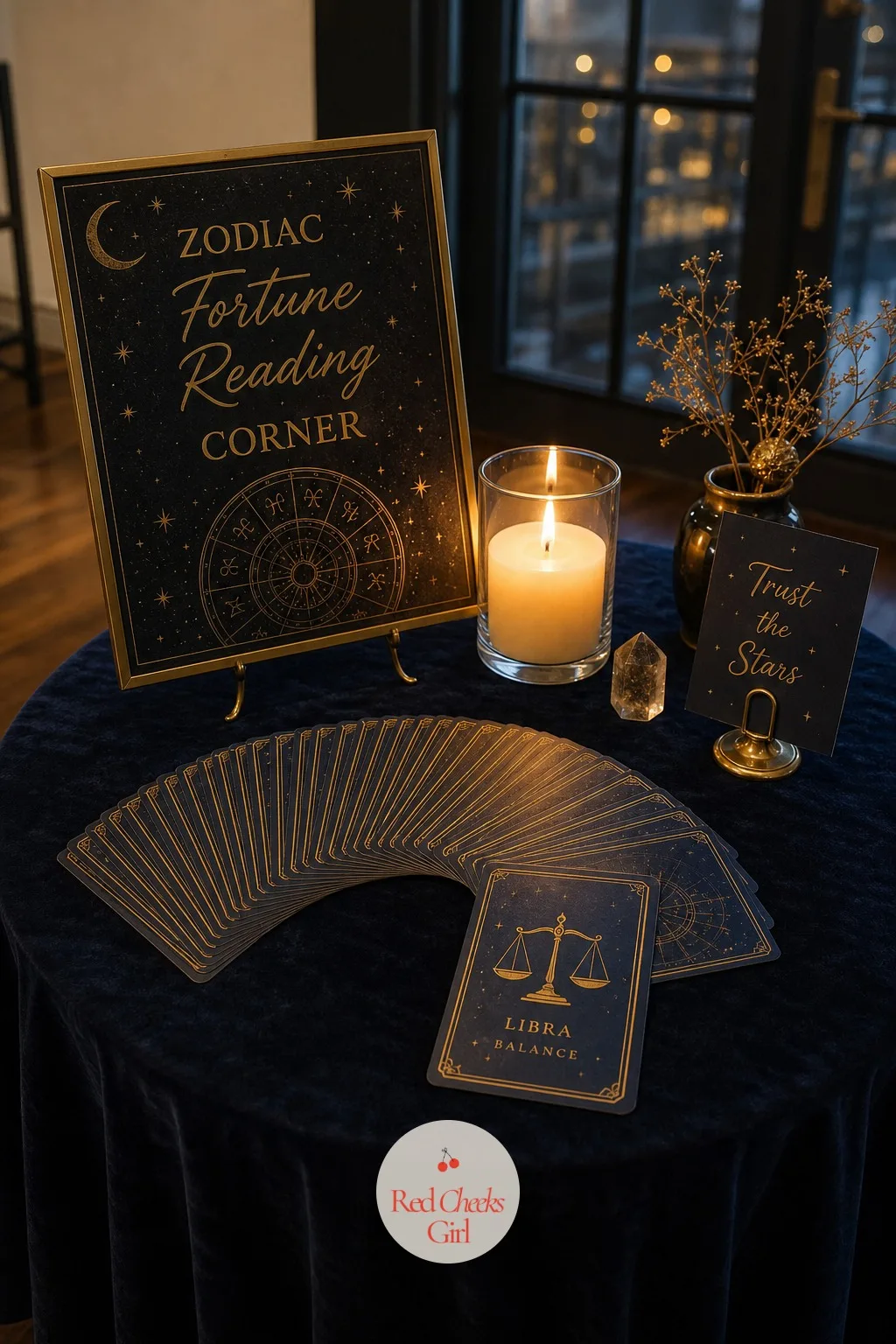 The Zodiac Fortune Reading Corner — Every party has a lull somewhere between arrival drinks and dinner, and a small reading corner fills it without anyone