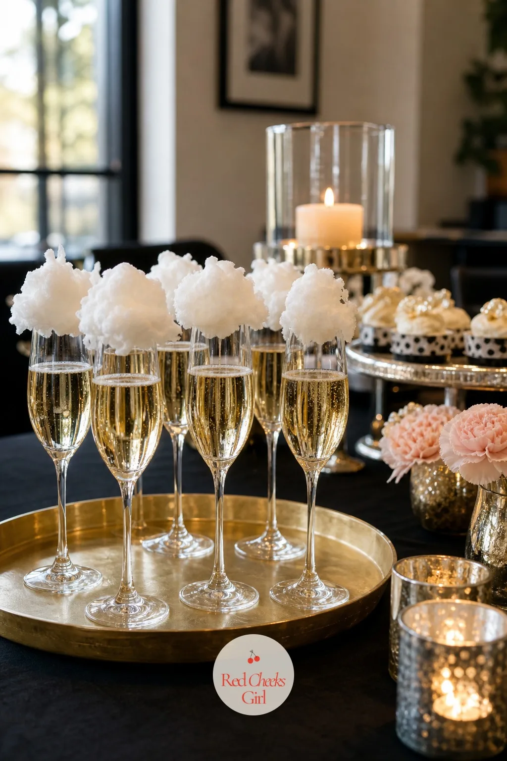 Champagne Glasses Topped With A Cotton Candy Cloud — This is the glass that gets a small gasp. Champagne party