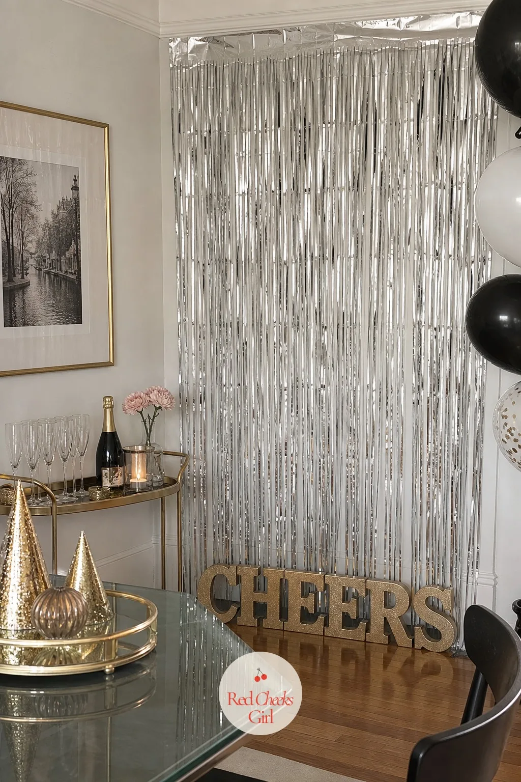 The Fringe Curtain Photo Backdrop — Somewhere across from the bar, give the camera phones something worth pointing at. Champagne party