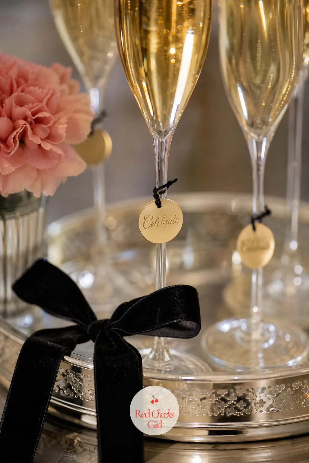 Gold Charm Tags On Every Stem — By hour two nobody remembers which flute is theirs, and a tray of half finished glasses is not a good look. Champagne party