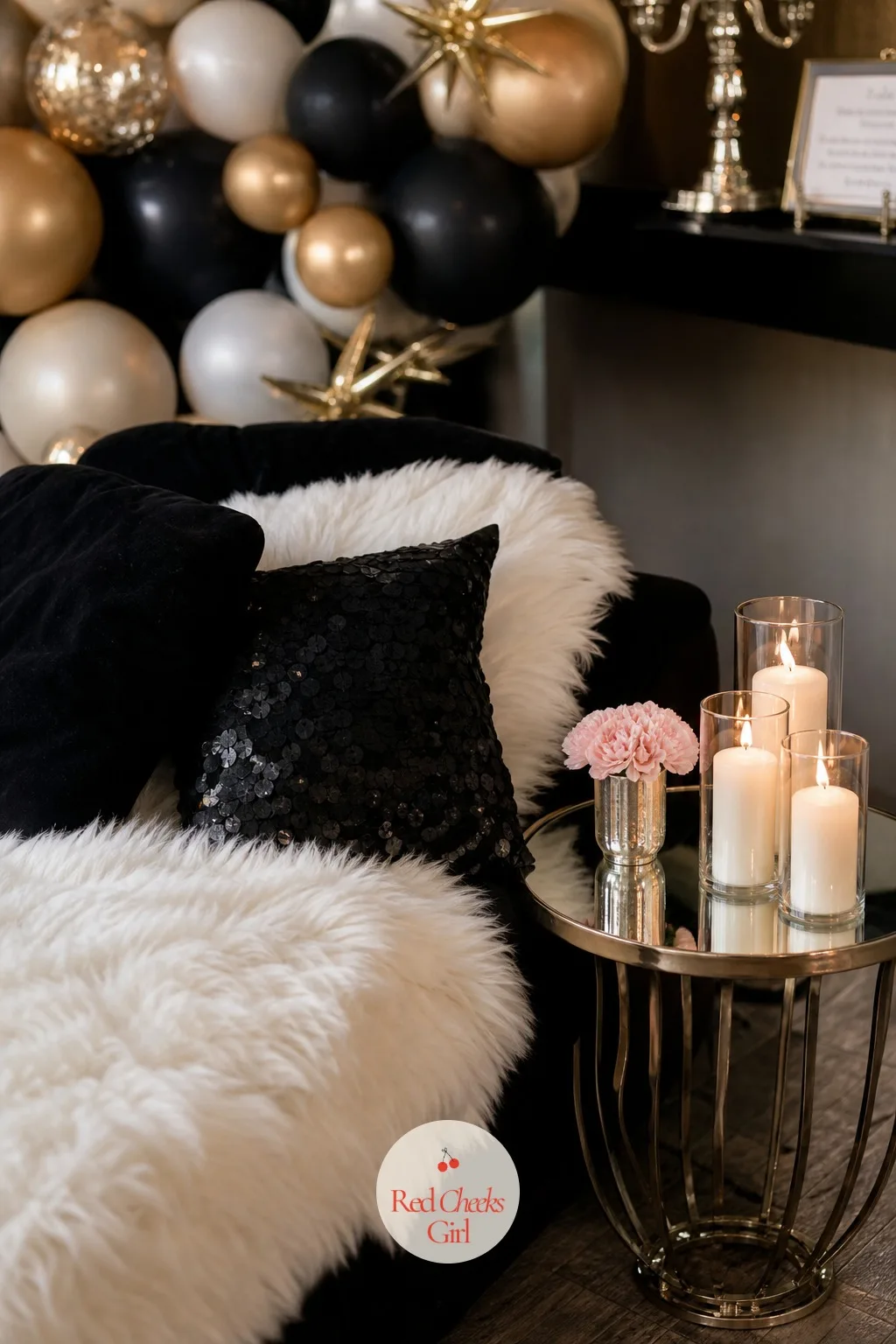 The Velvet And Faux Fur Lounge Corner — Not everyone wants to stand at the bar all night, so give the sofa its own moment. Champagne party