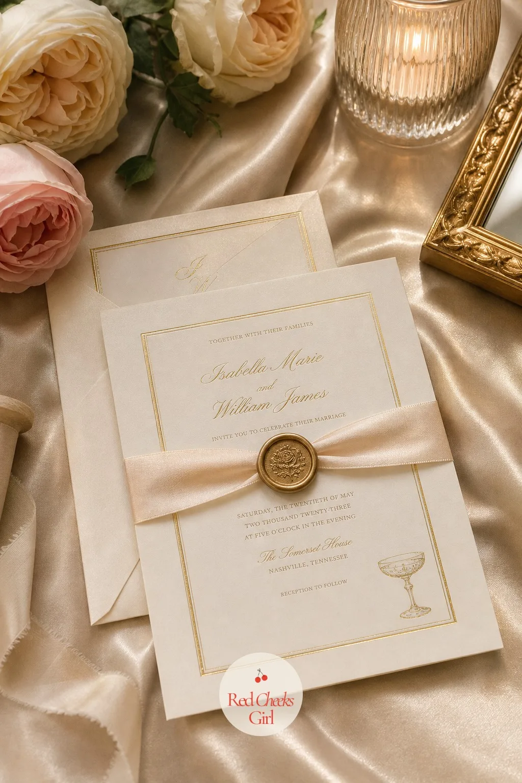 Champagne and Gold Foil Invitation Suite — A plain white card with black type gives nothing away about the evening waiting on the other end of it. Champagne