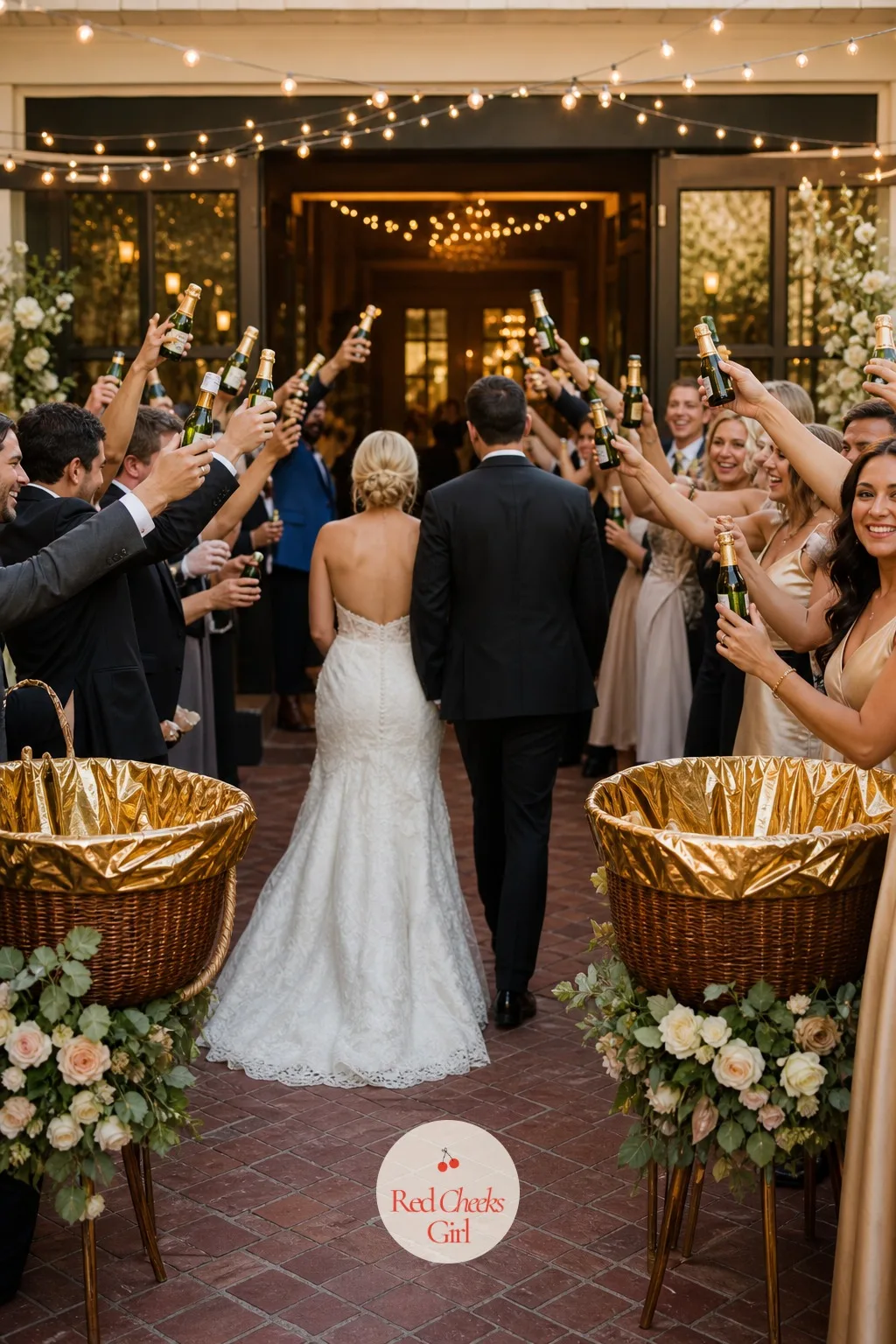 A Champagne Pop Send-Off — A quiet walk to the car at the end of the night undersells a wedding that has been building energy all evening. Champagne wedding