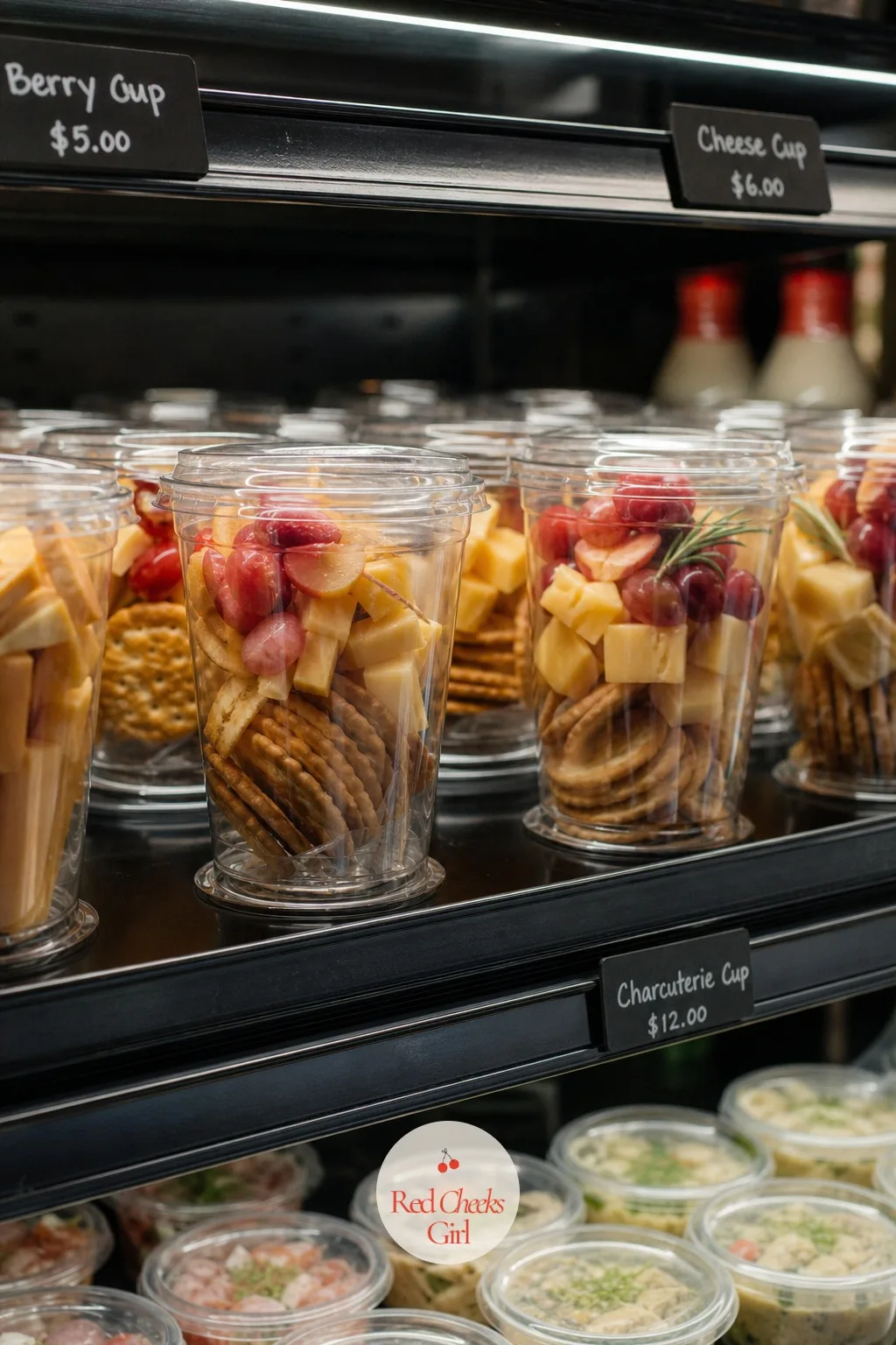 The Grab-and-Go Charcuterie Cup Line — This is the model that doesn't need an event at all: a sealed cup sitting on a shelf somewhere other than your own