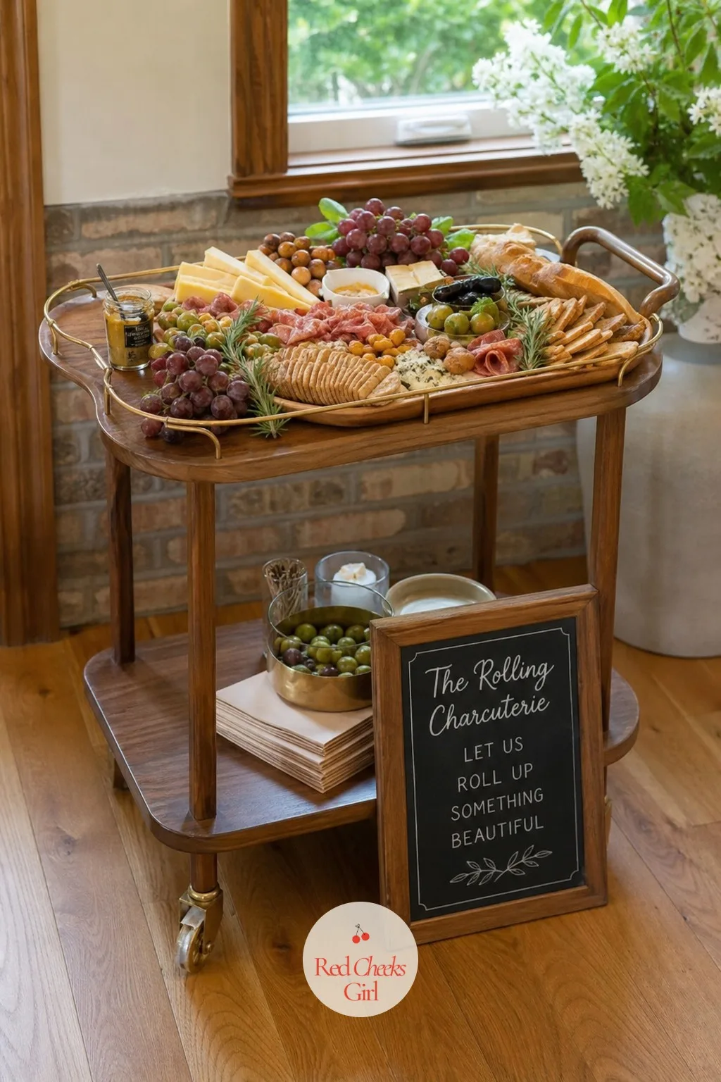 The Rolling Charcuterie Cart for Private Parties — Some hosts don't want a table that sits untouched in a corner; they want something guests gather around, and
