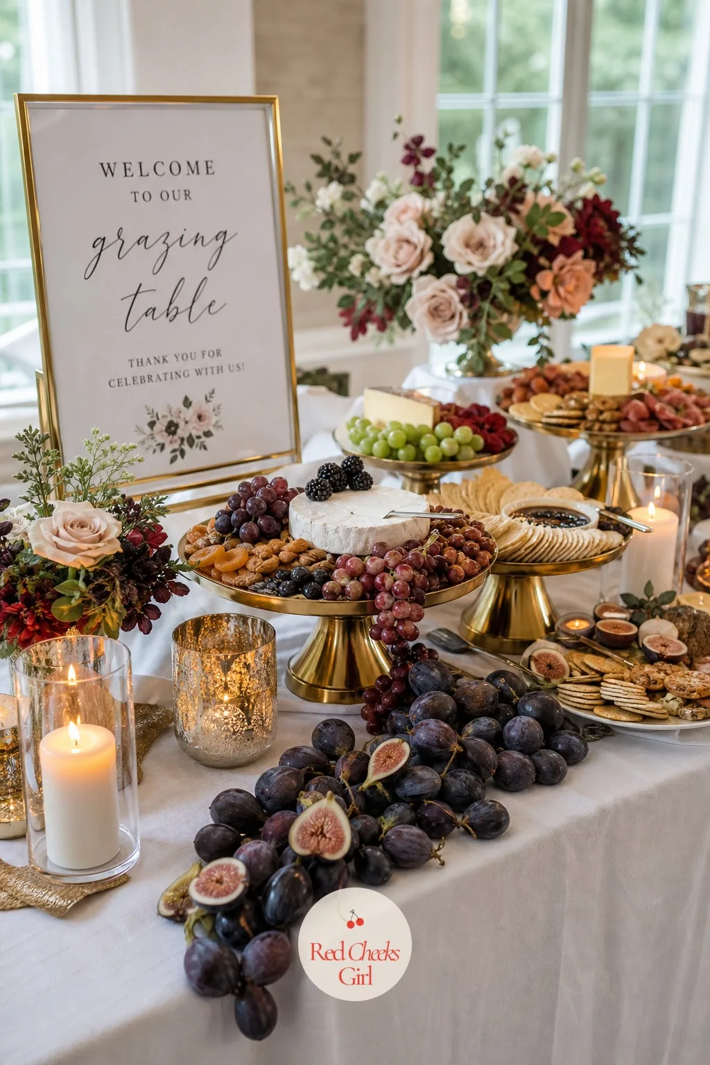 The Wedding Welcome Grazing Table — This is the table guests photograph before the ceremony even starts, which means it has to hold its shape for hours under