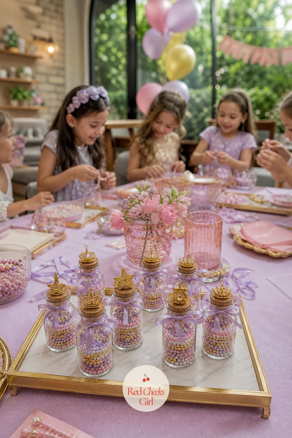 Mini Charm Jars — Clear glass lets a guest see exactly what she is getting before she even opens it, which matters more to a six year old than any wrapping.