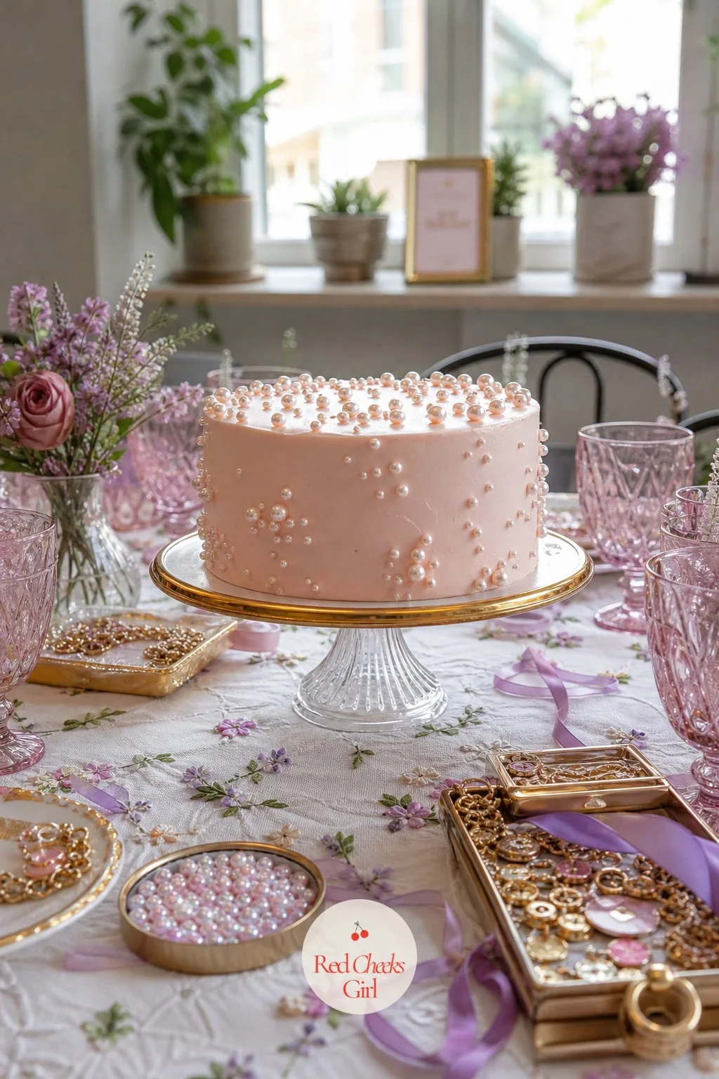 The Pink Cake with Sugar Pearls — She wants a cake that looks like it came from a proper bakery without the bakery price. Charm bracelet party
