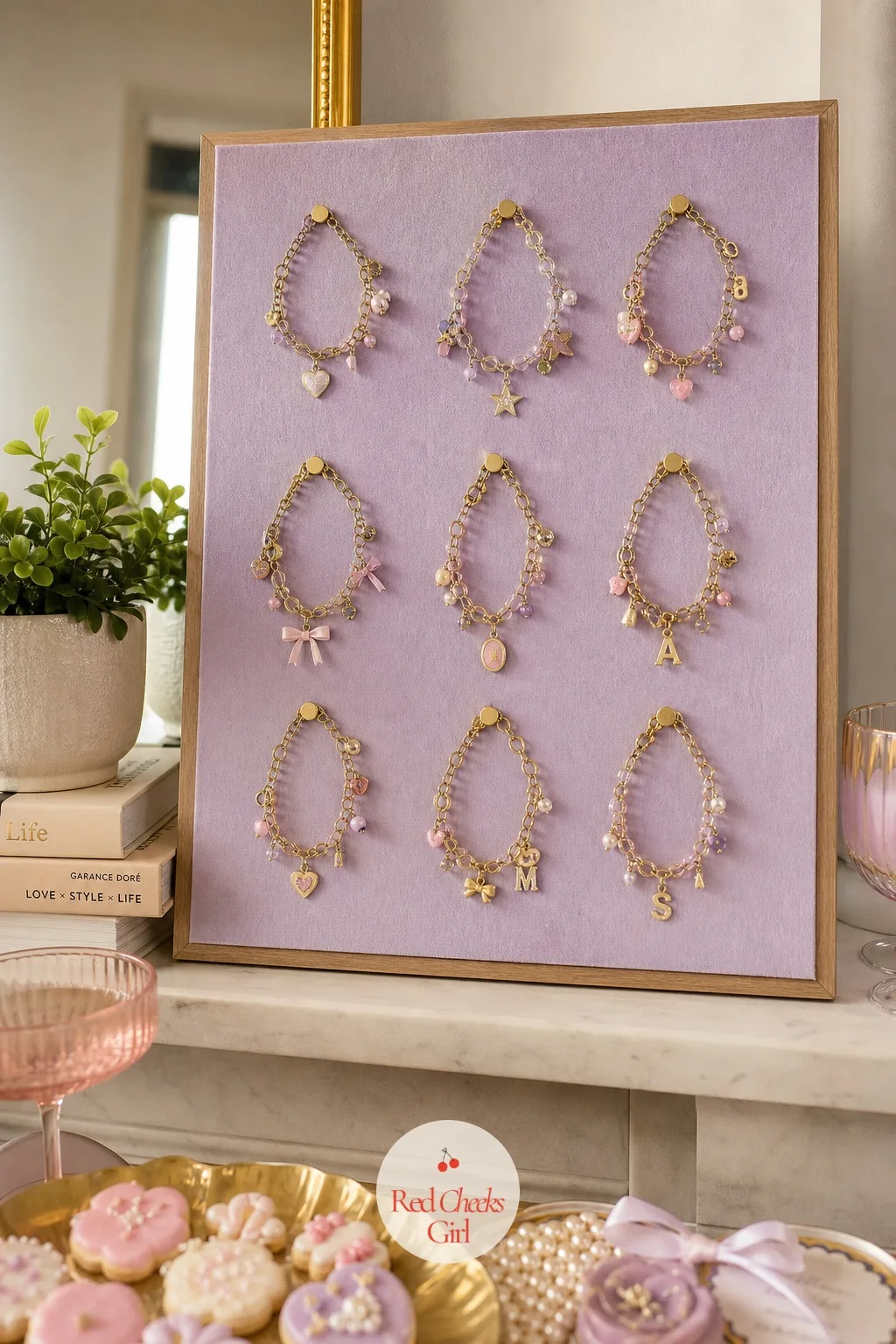 The Velvet Display Board — Bracelets pinned flat against fabric photograph like jewellery on a shop wall, which is exactly the point. Charm bracelet party