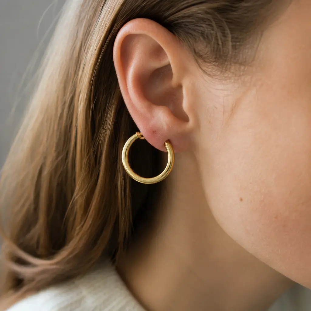 Gold Hoop Earrings — Every woman has a gap in her jewellery box for one good pair of hoops, the kind that goes from desk to dinner without a second thought.